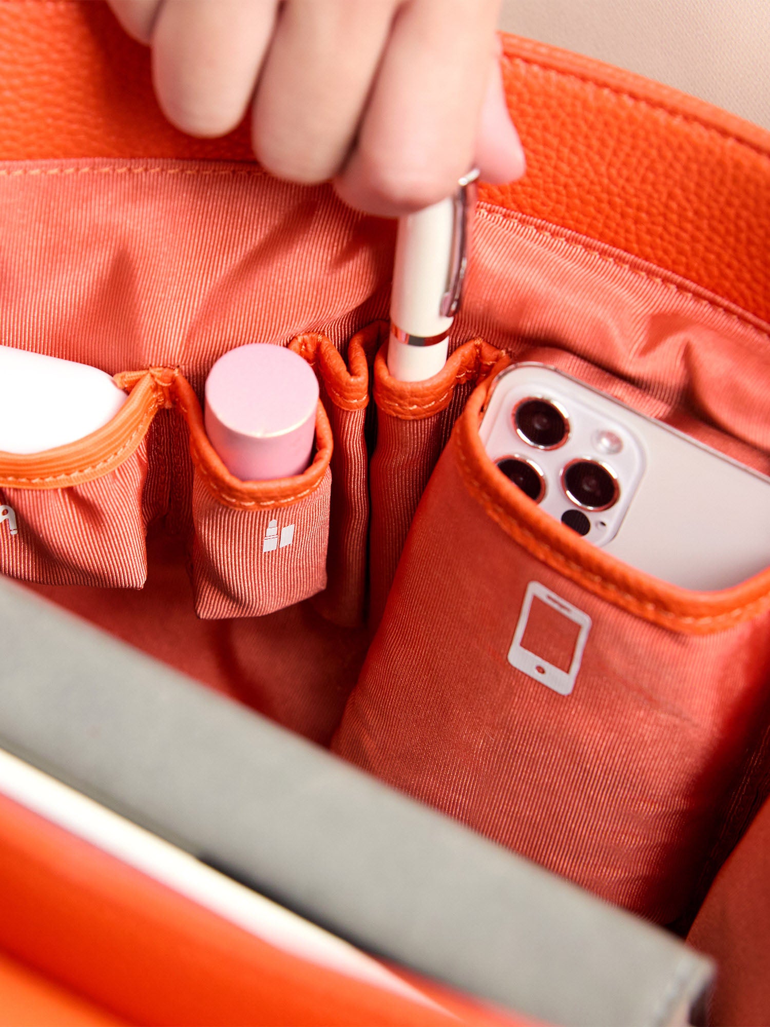 Victoria Hyde Jolene Small Orange new work bag – colorful vegan microfiber leather, tablet compartment for up to 12.9", smart organizer, removable cosmetic bag, water-repellent, for professional power women.