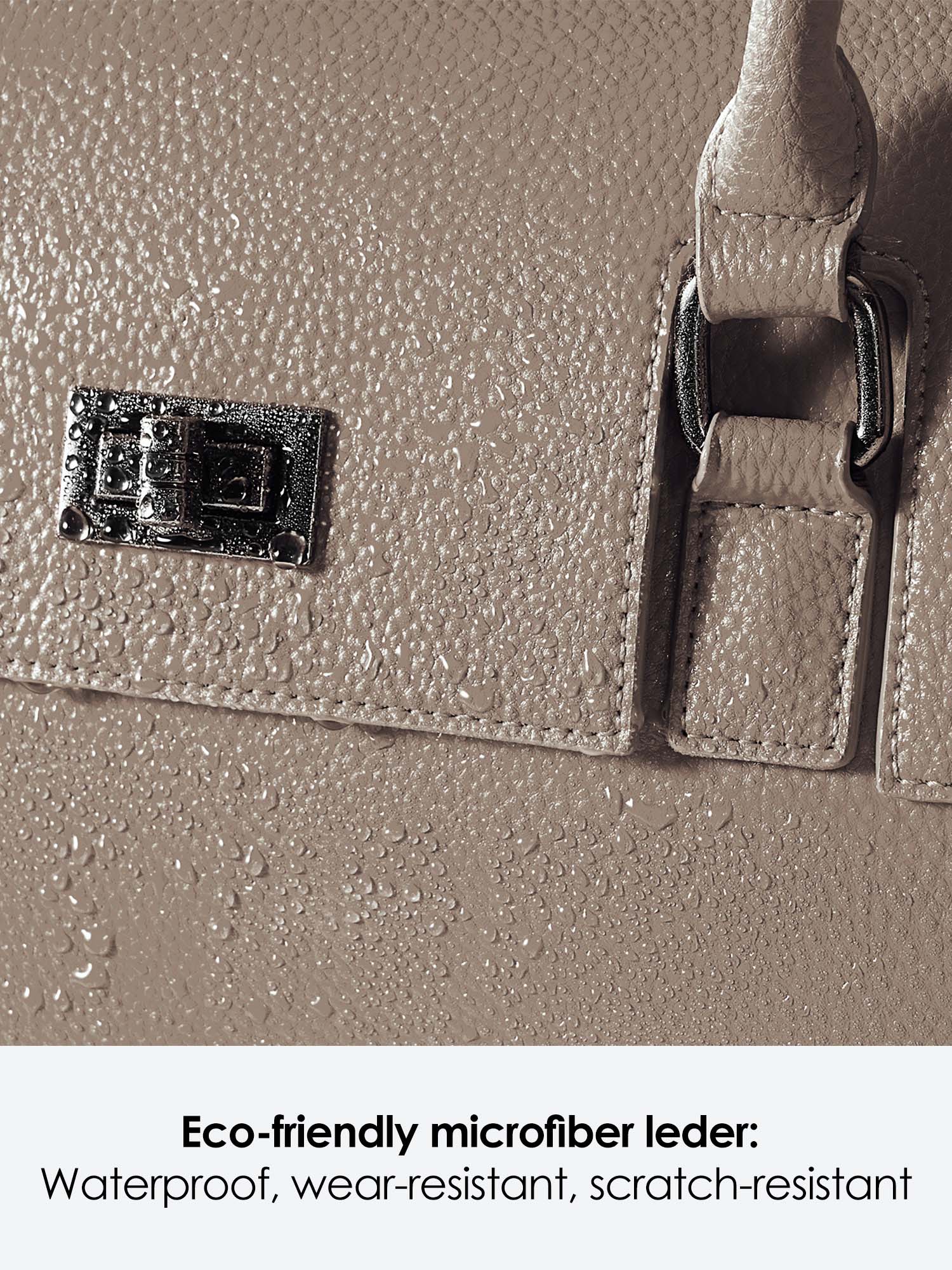 Victoria Hyde Jolene Small Beige work bag – fits 15" laptop, vegan leather, water-repellent, hidden luggage strap, perfect for working mothers.
