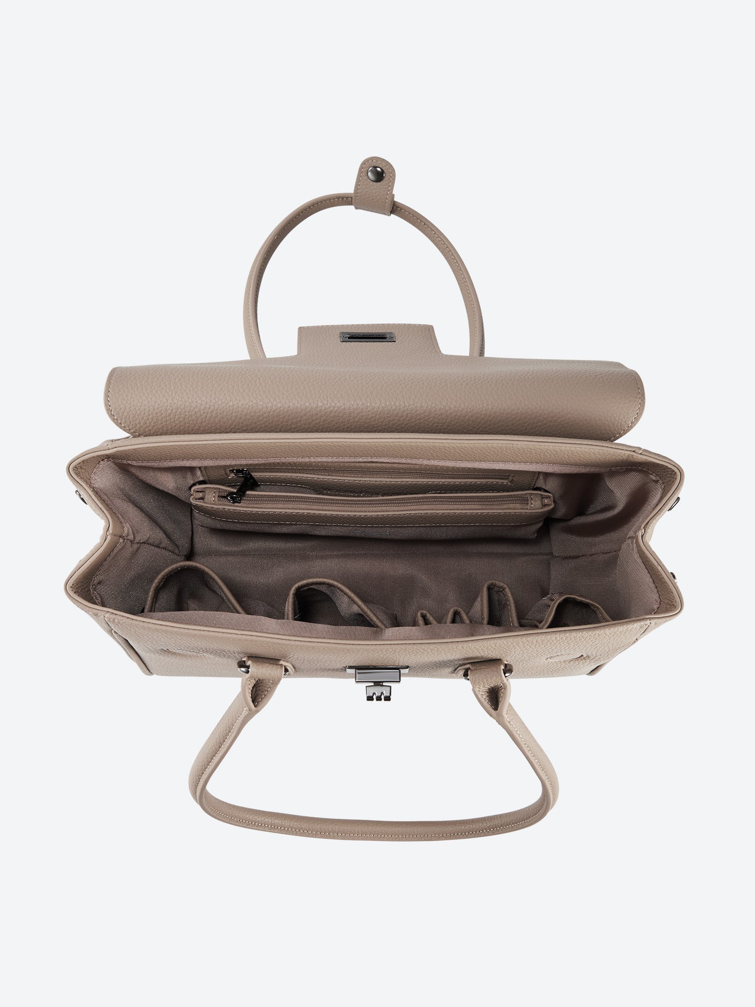 Victoria Hyde Jolene Small Beige work bag – fits 15" laptop, vegan leather, water-repellent, hidden luggage strap, perfect for working mothers.