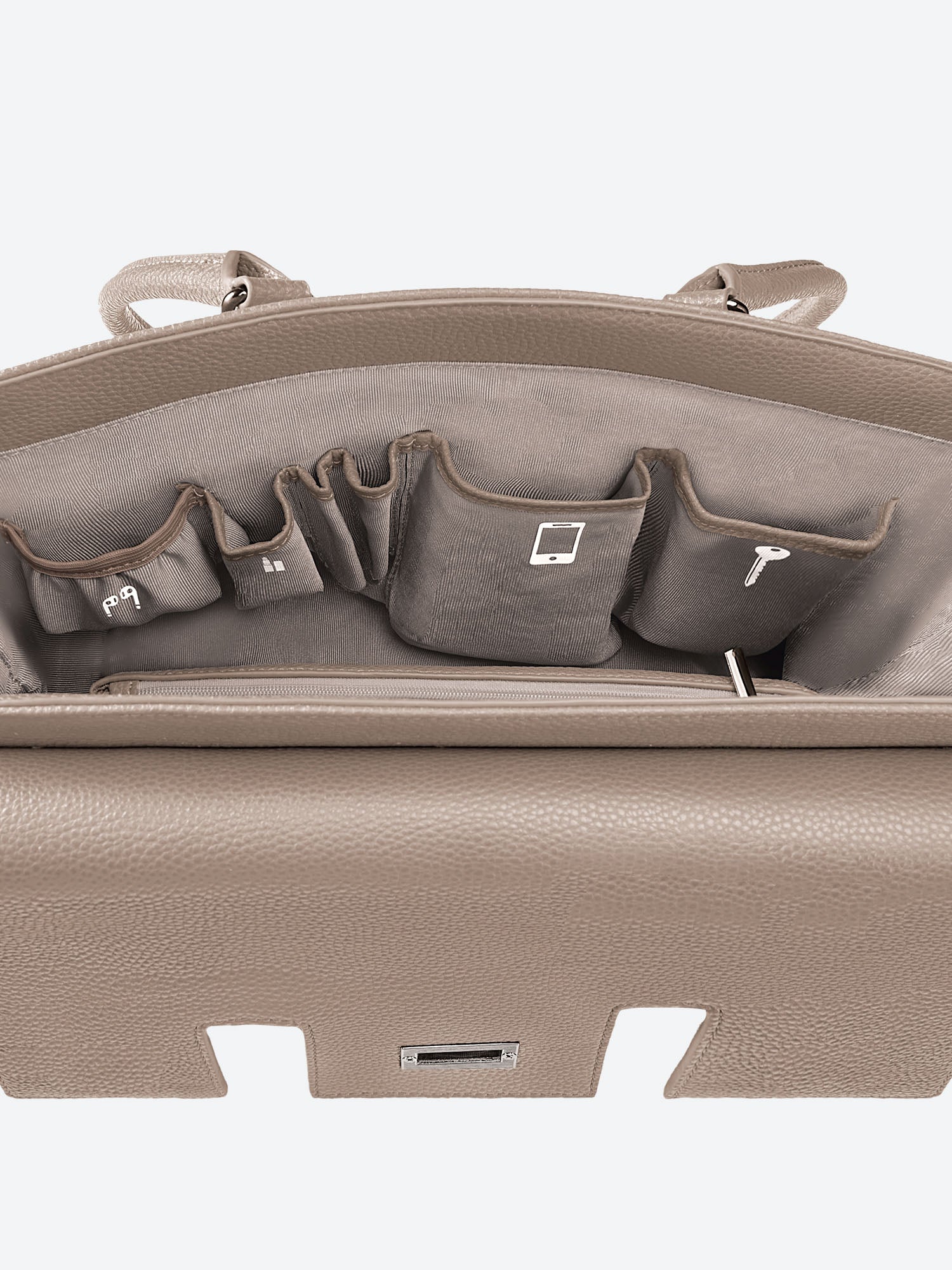 Victoria Hyde Jolene Small Beige work bag – fits 15" laptop, vegan leather, water-repellent, hidden luggage strap, perfect for working mothers.