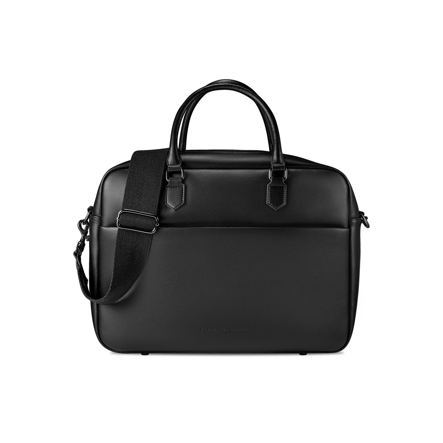 Victoria Hyde New Work Business Bag – elegant black briefcase with laptop compartment, microfiber leather look, organizer, and sustainable Shandong silk. Unisex carry/shoulder bag.