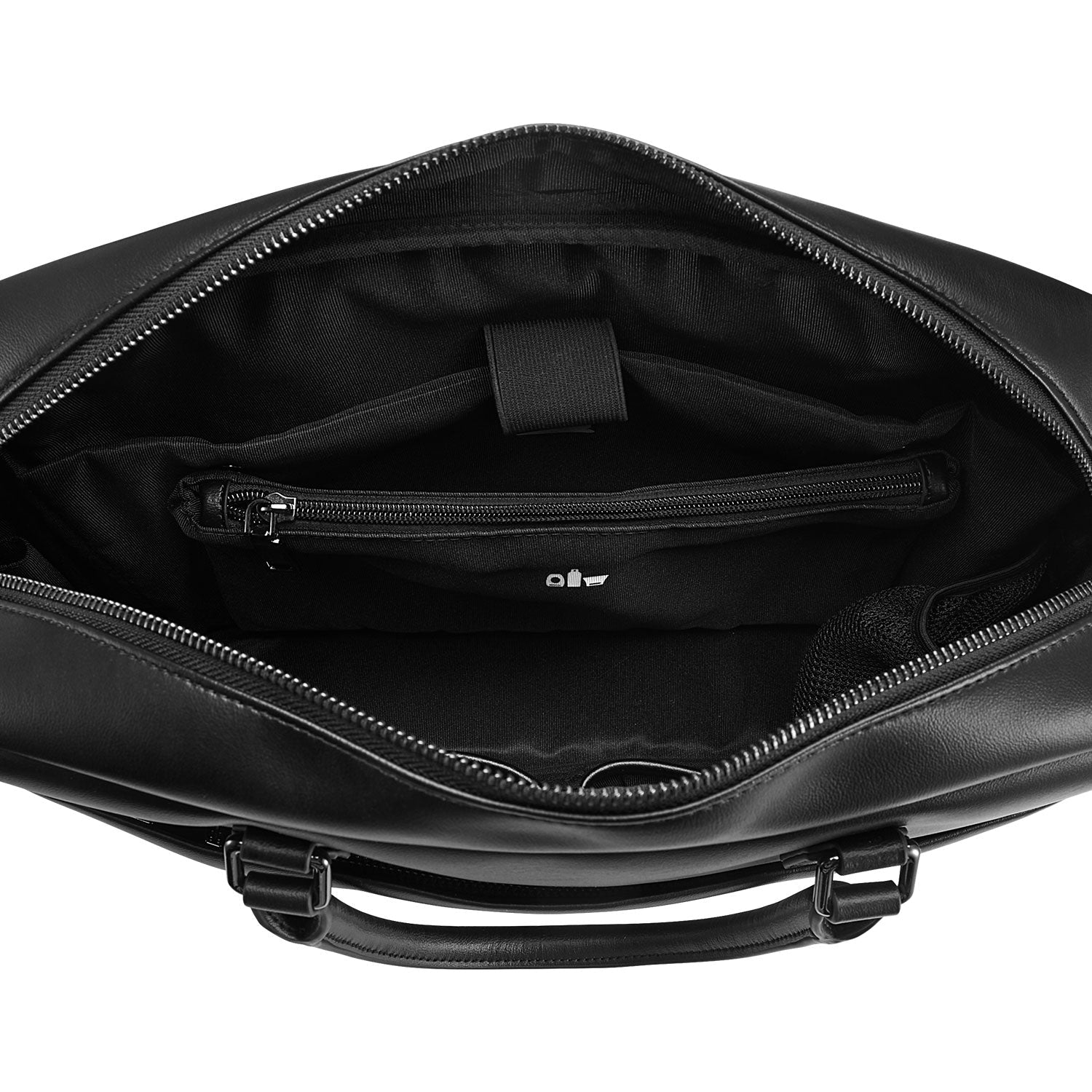Victoria Hyde New Work Business Bag – elegant black briefcase with laptop compartment, microfiber leather look, organizer, and sustainable Shandong silk. Unisex carry/shoulder bag.