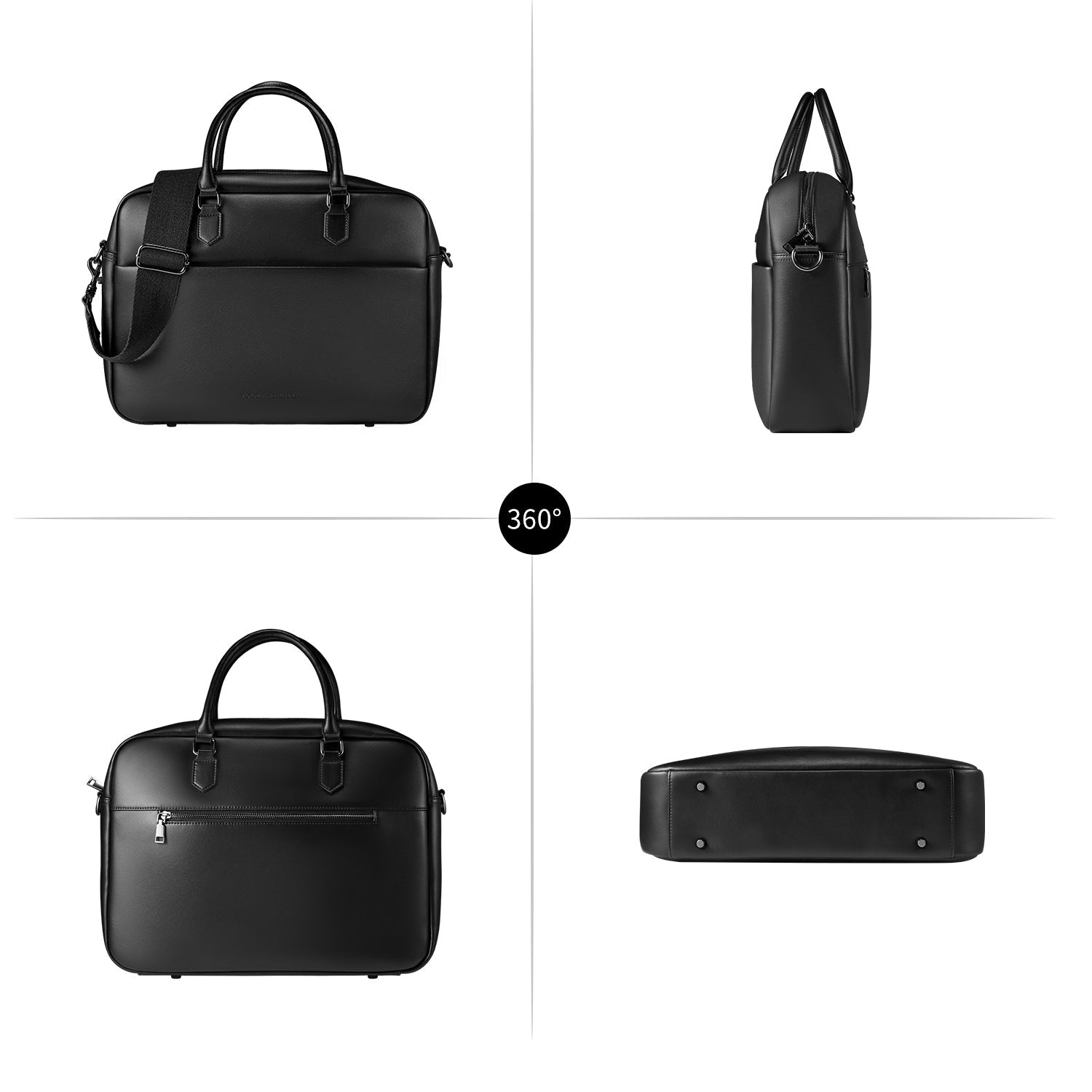 Victoria Hyde New Work Business Bag – elegant black briefcase with laptop compartment, microfiber leather look, organizer, and sustainable Shandong silk. Unisex carry/shoulder bag.