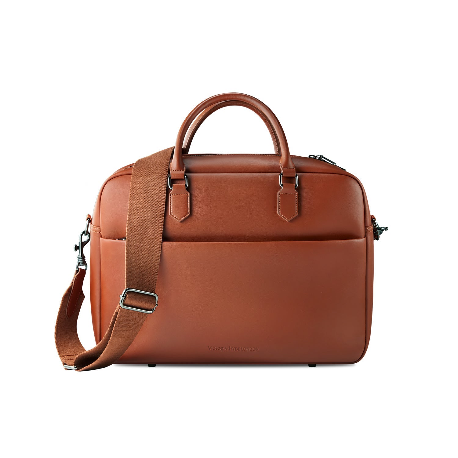 Victoria Hyde New Work Business Bag – elegant black briefcase with laptop compartment, microfiber leather look, sustainable Shandong silk, and built-in organizer.
