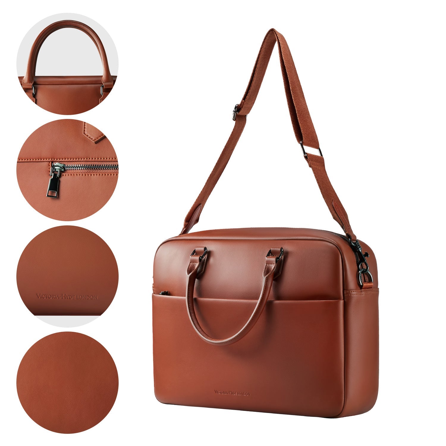 Victoria Hyde New Work Business Bag – elegant black briefcase with laptop compartment, microfiber leather look, sustainable Shandong silk, and built-in organizer.