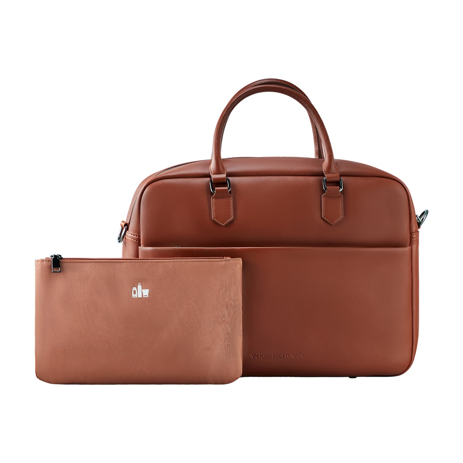 Victoria Hyde New Work Business Bag – elegant black briefcase with laptop compartment, microfiber leather look, sustainable Shandong silk, and built-in organizer.