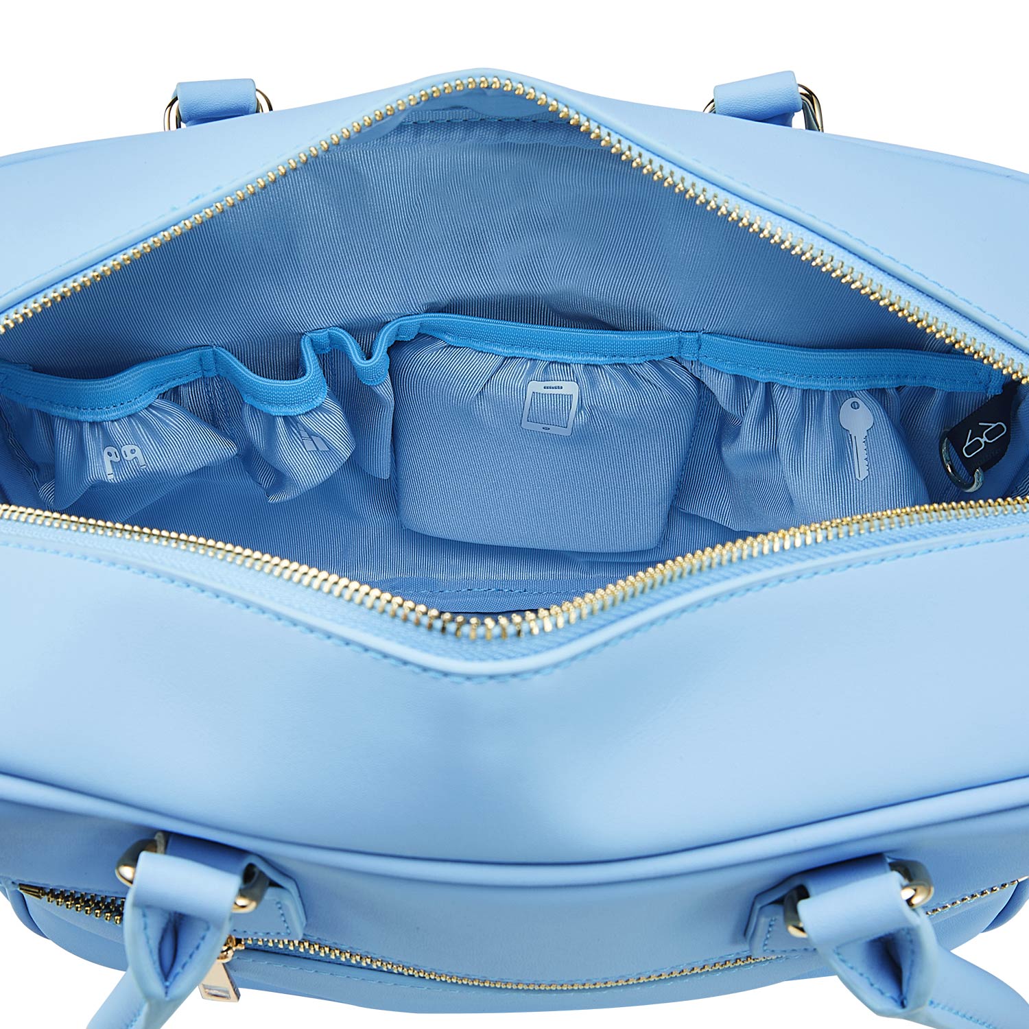 Victoria Hyde Margaret Small light blue work bag with tablet compartment, vegan microfiber leather, water-repellent, removable cosmetic pouch, smart organizer – perfect for professional women.
