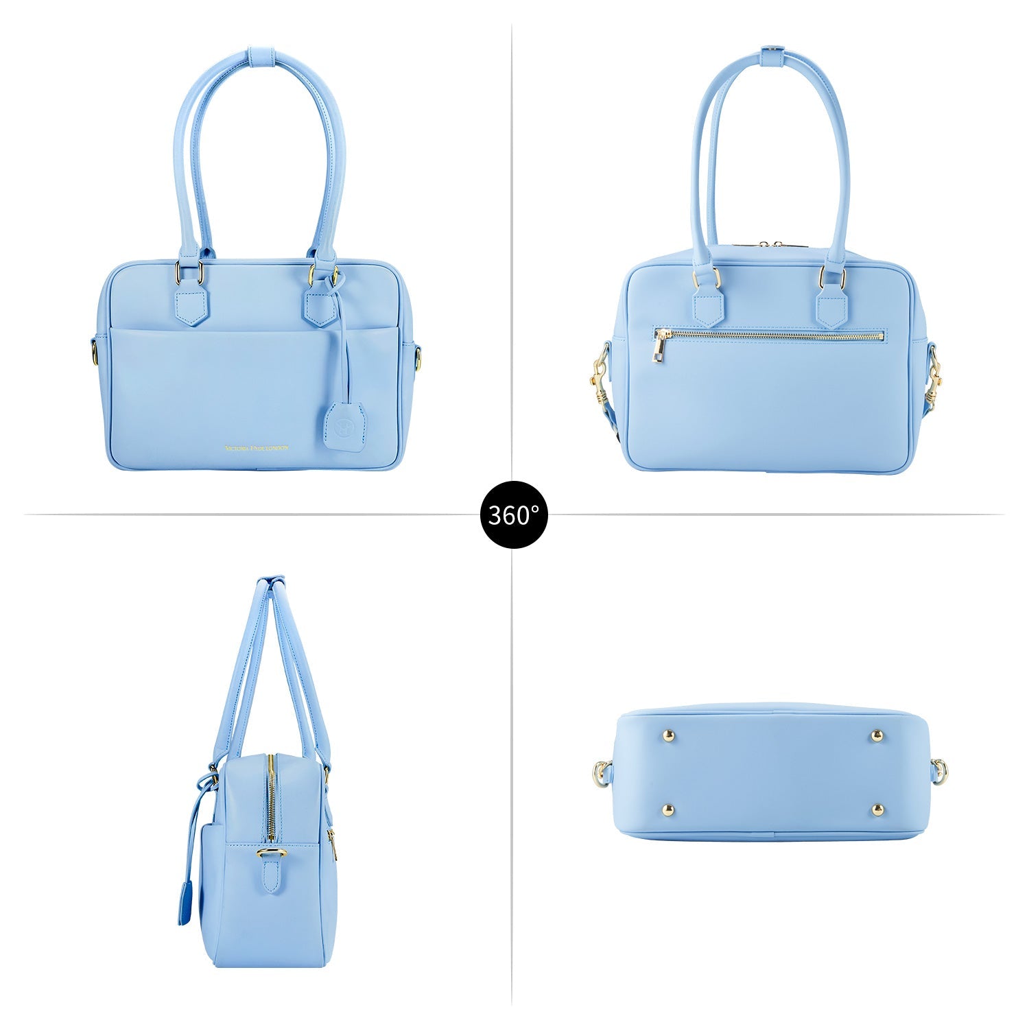 Victoria Hyde Margaret Small light blue work bag with tablet compartment, vegan microfiber leather, water-repellent, removable cosmetic pouch, smart organizer – perfect for professional women.