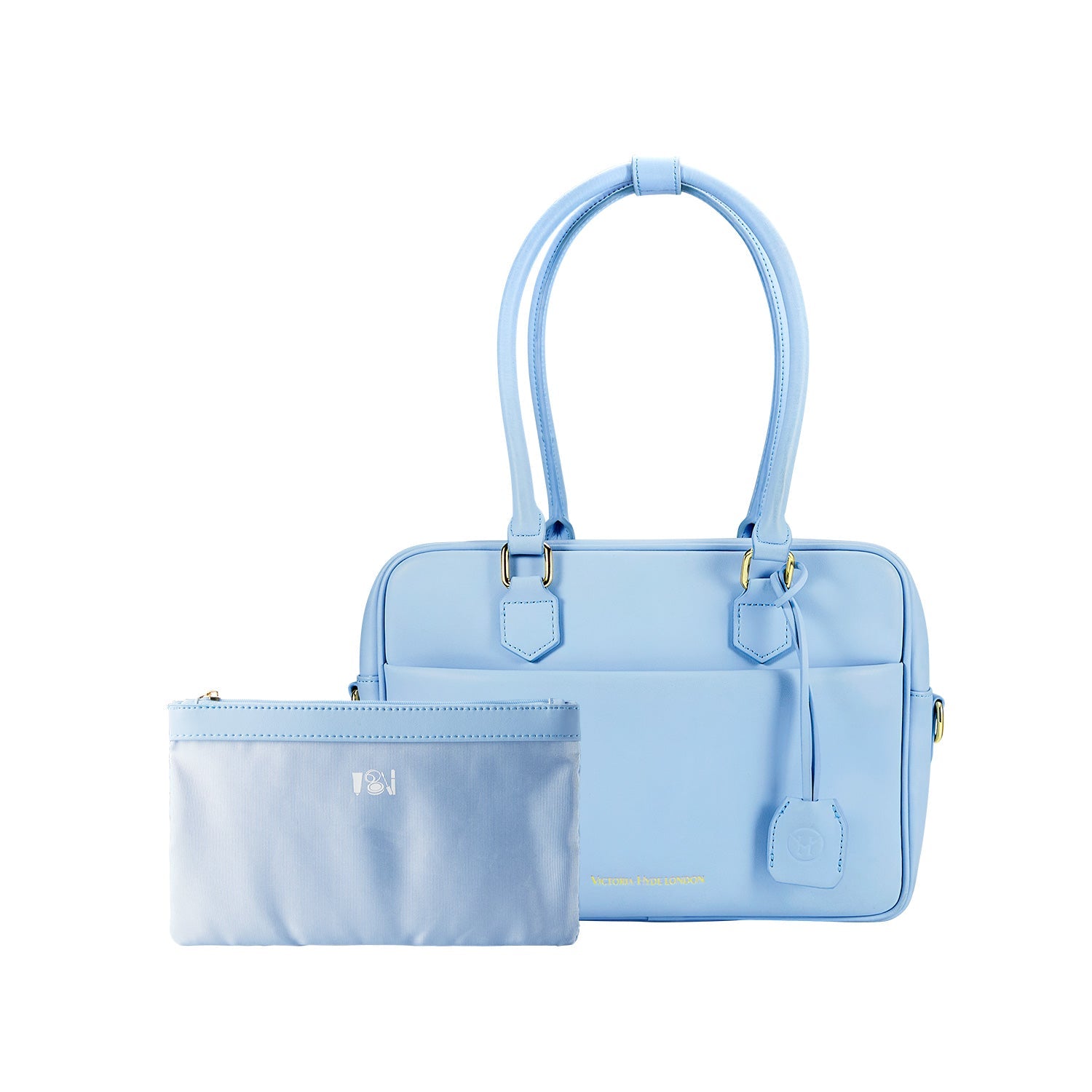 Victoria Hyde Margaret Small light blue work bag with tablet compartment, vegan microfiber leather, water-repellent, removable cosmetic pouch, smart organizer – perfect for professional women.