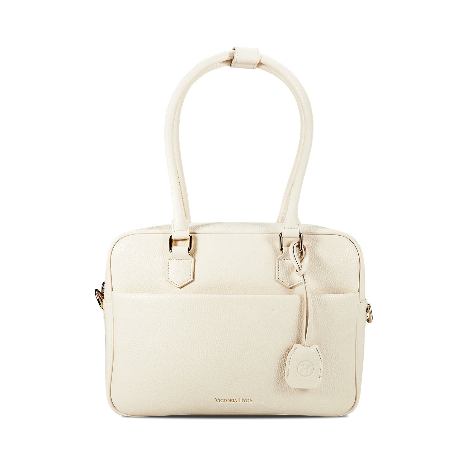 Elegant Victoria Hyde Margaret Small work bag in Moon White, with tablet compartment, vegan microfiber leather, and smart organizer for professional women.