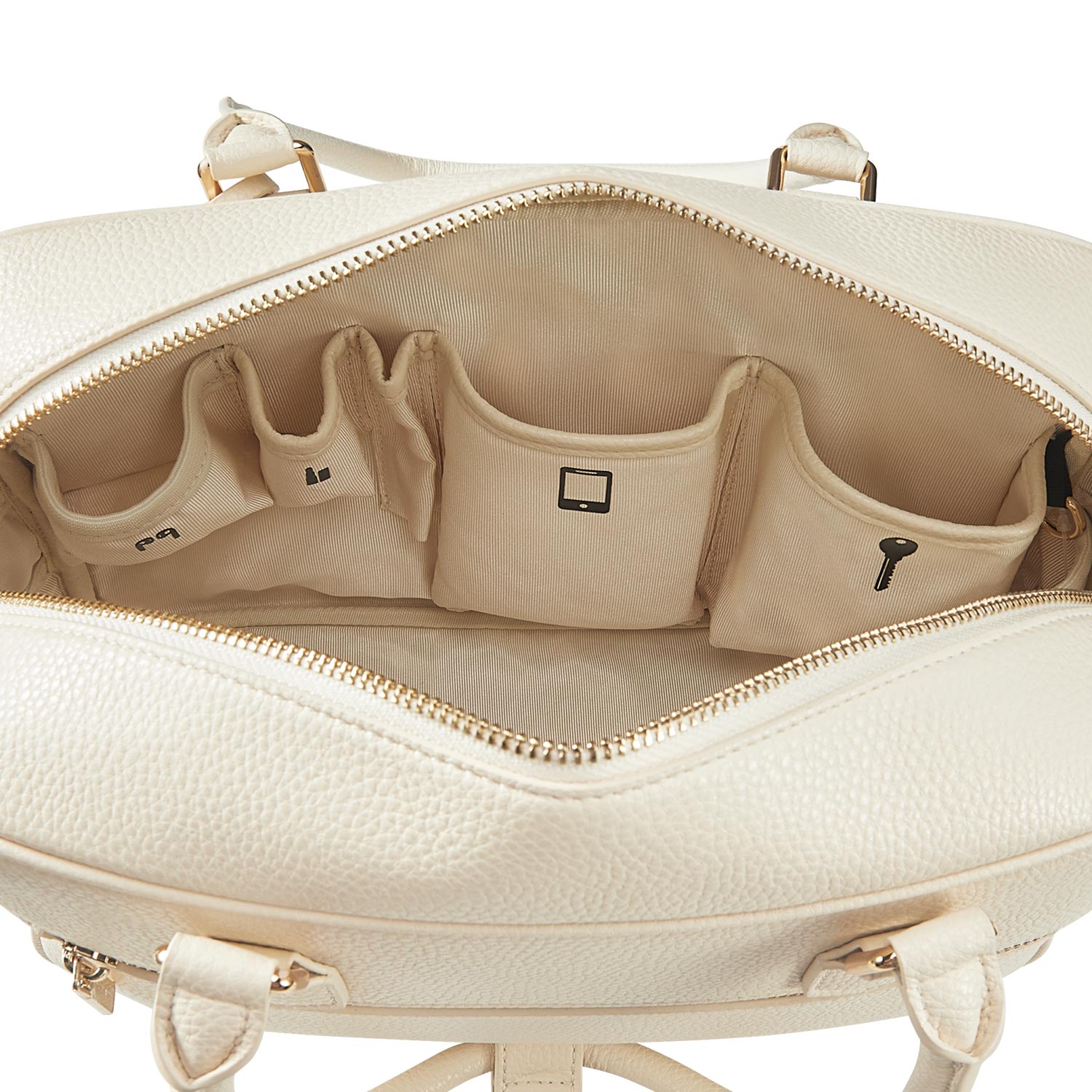 Elegant Victoria Hyde Margaret Small work bag in Moon White, with tablet compartment, vegan microfiber leather, and smart organizer for professional women.