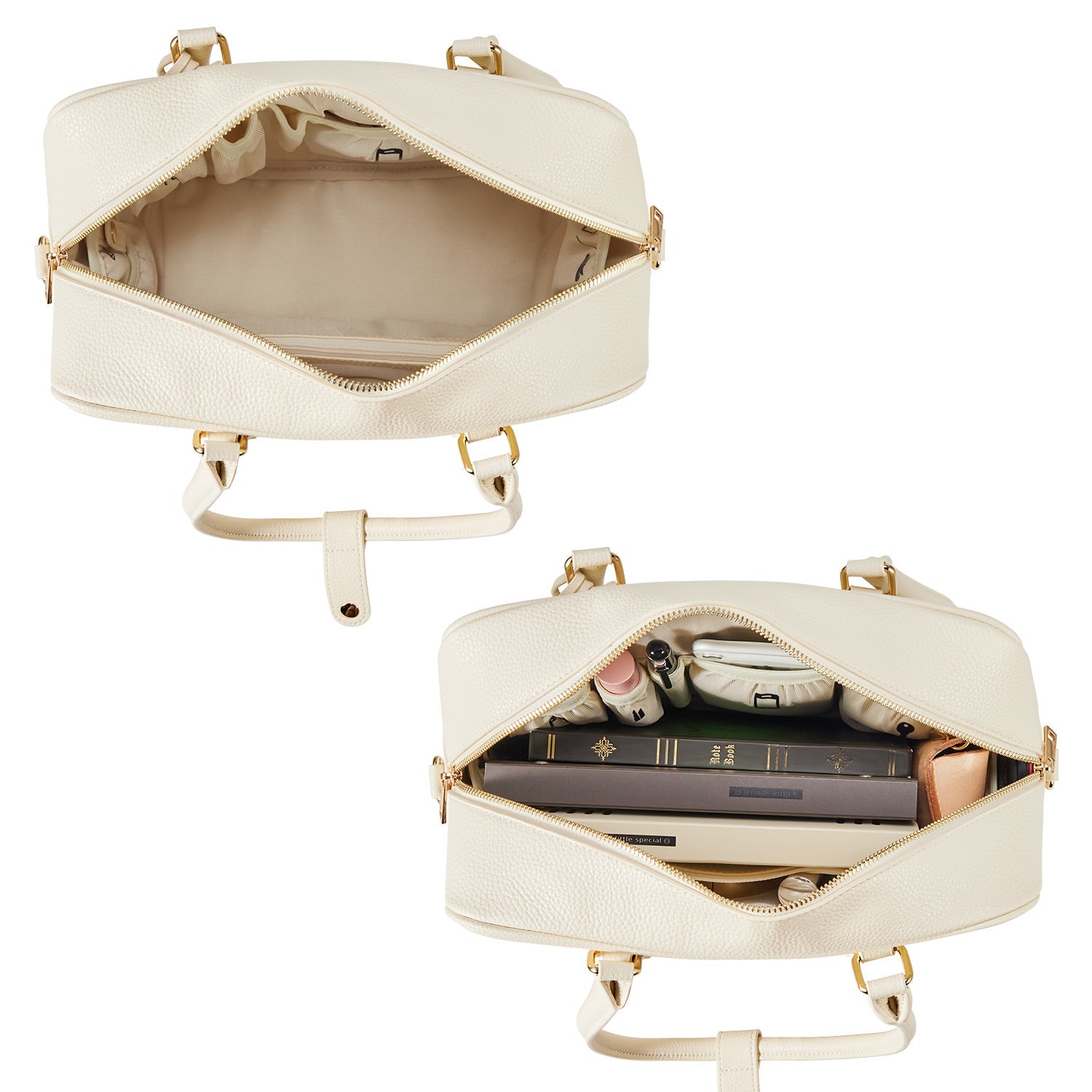 Elegant Victoria Hyde Margaret Small work bag in Moon White, with tablet compartment, vegan microfiber leather, and smart organizer for professional women.