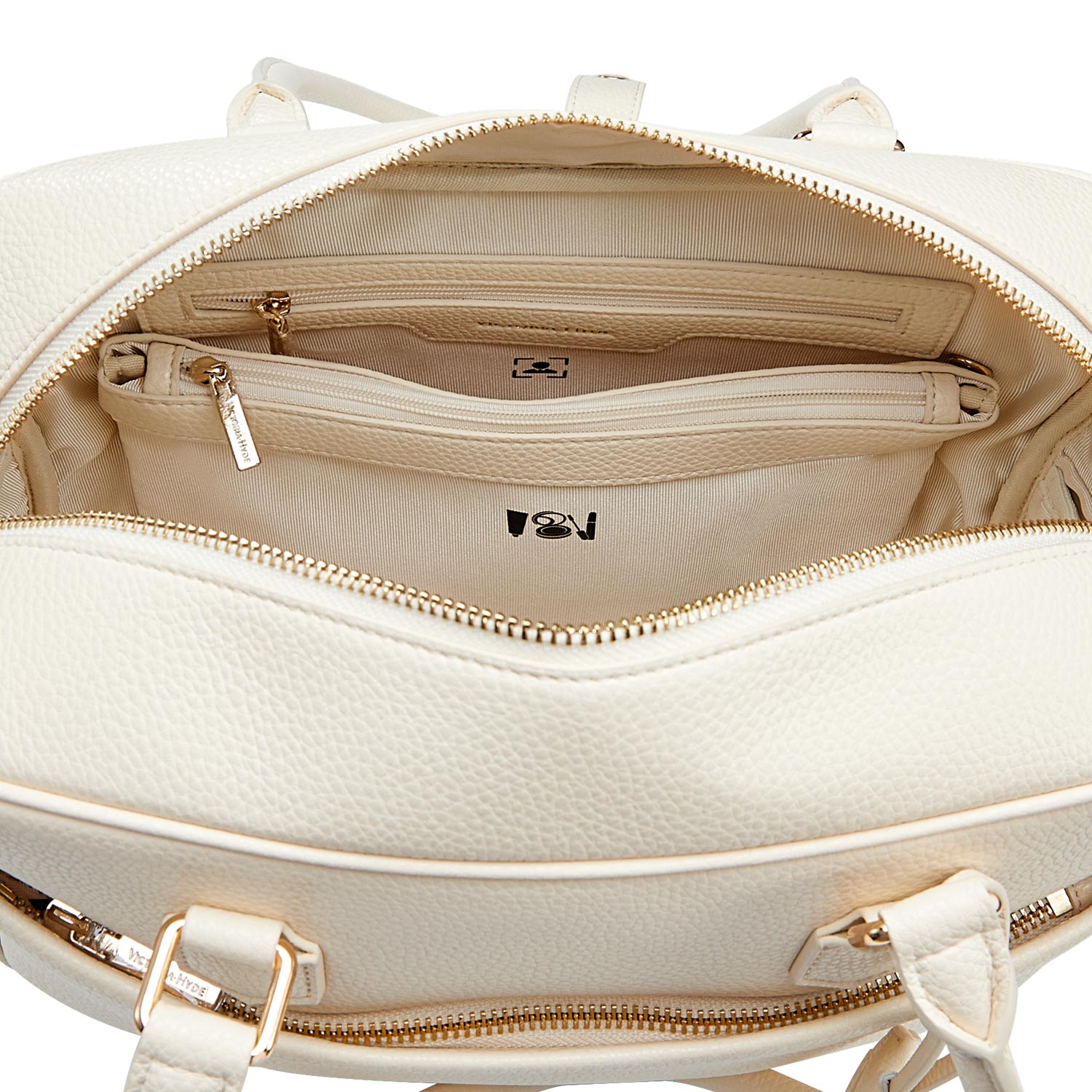 Elegant Victoria Hyde Margaret Small work bag in Moon White, with tablet compartment, vegan microfiber leather, and smart organizer for professional women.