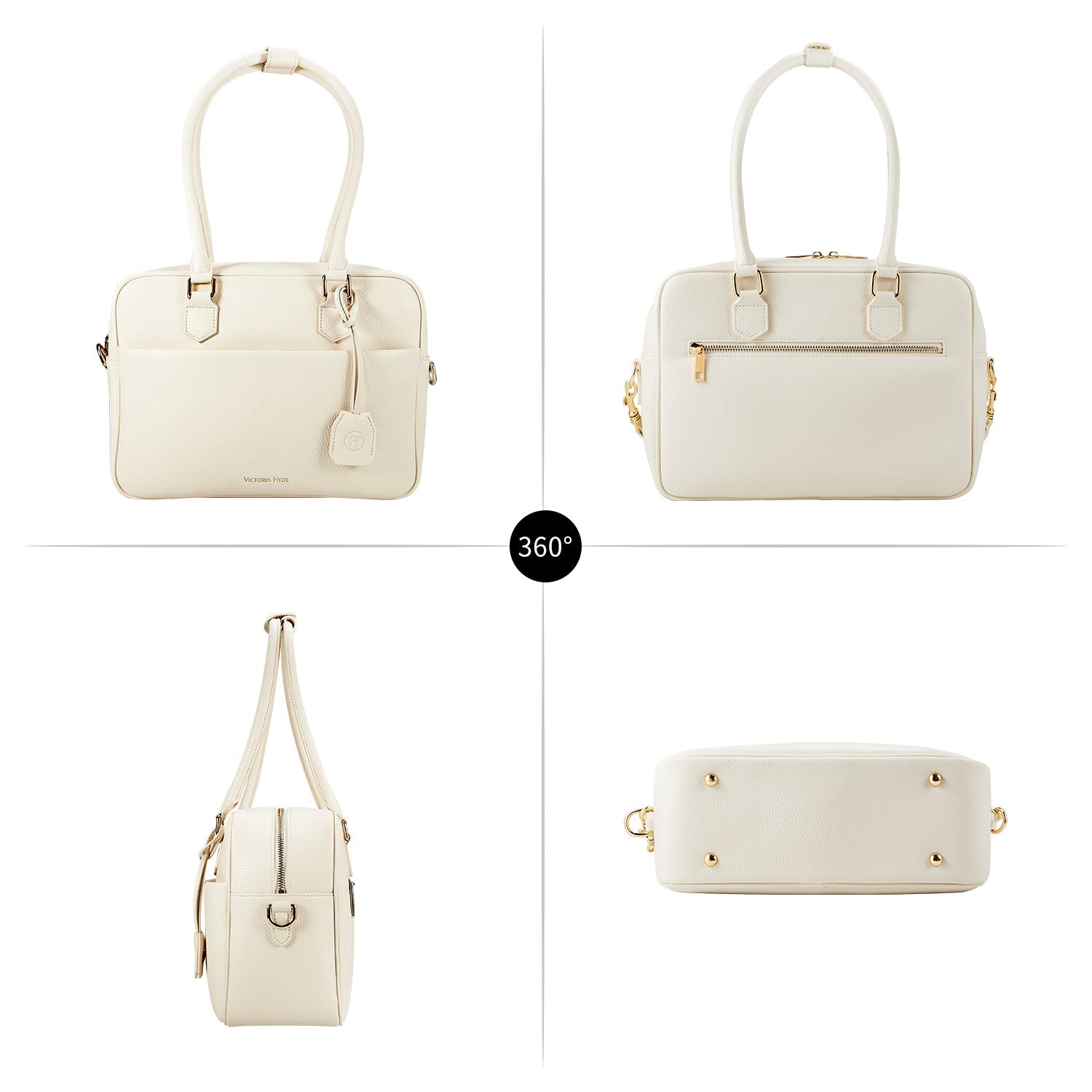 Elegant Victoria Hyde Margaret Small work bag in Moon White, with tablet compartment, vegan microfiber leather, and smart organizer for professional women.