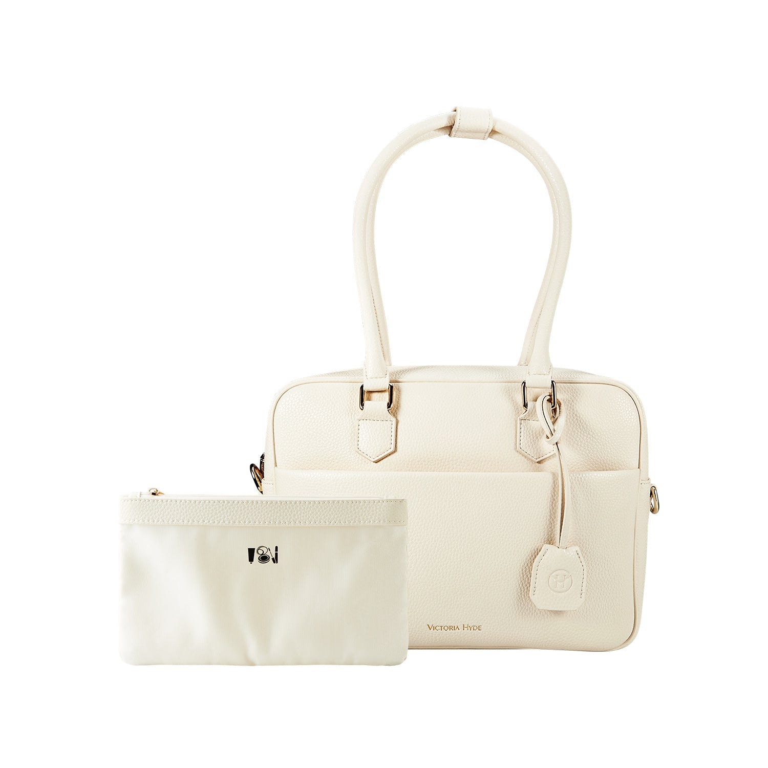 Elegant Victoria Hyde Margaret Small work bag in Moon White, with tablet compartment, vegan microfiber leather, and smart organizer for professional women.