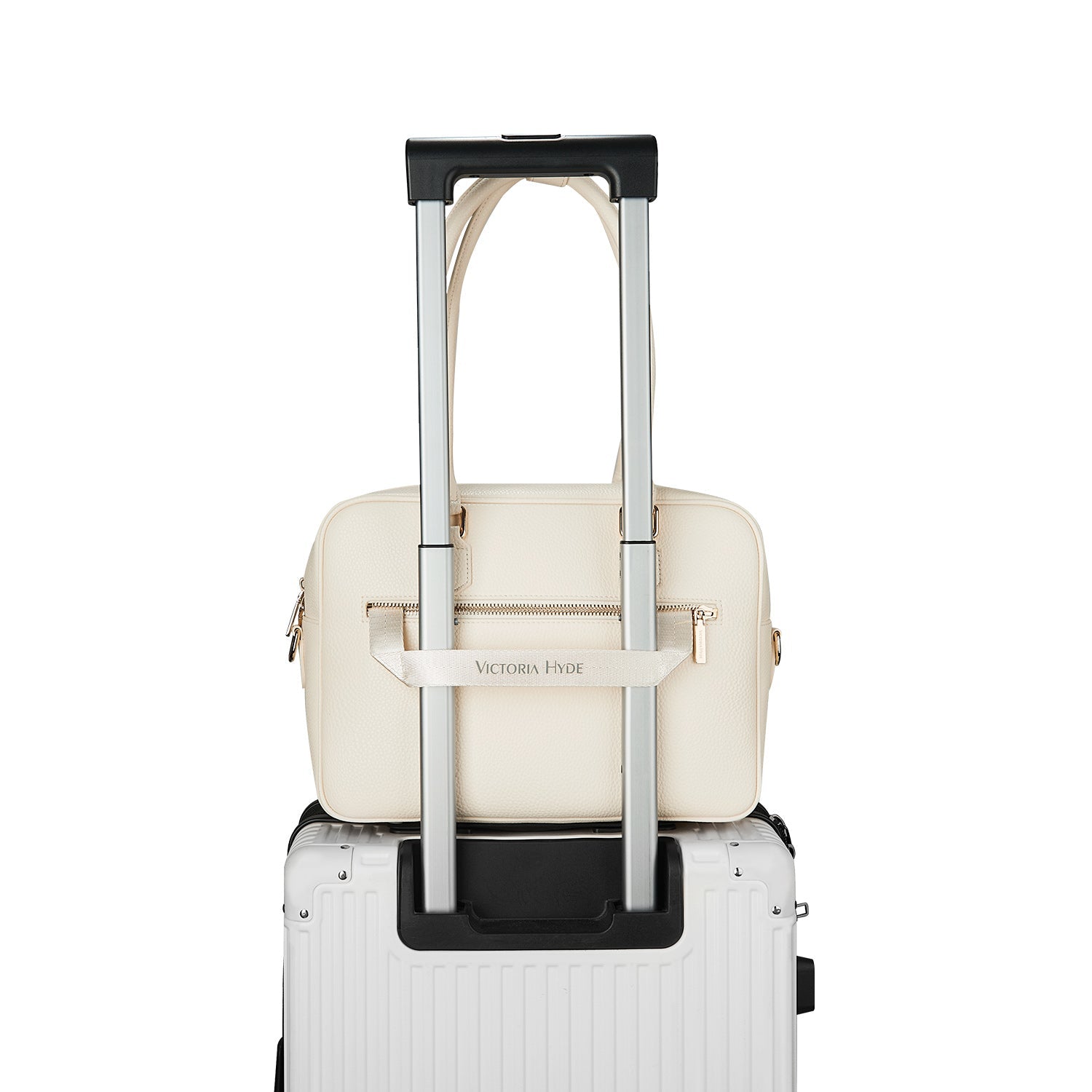 Elegant Victoria Hyde Margaret Small work bag in Moon White, with tablet compartment, vegan microfiber leather, and smart organizer for professional women.