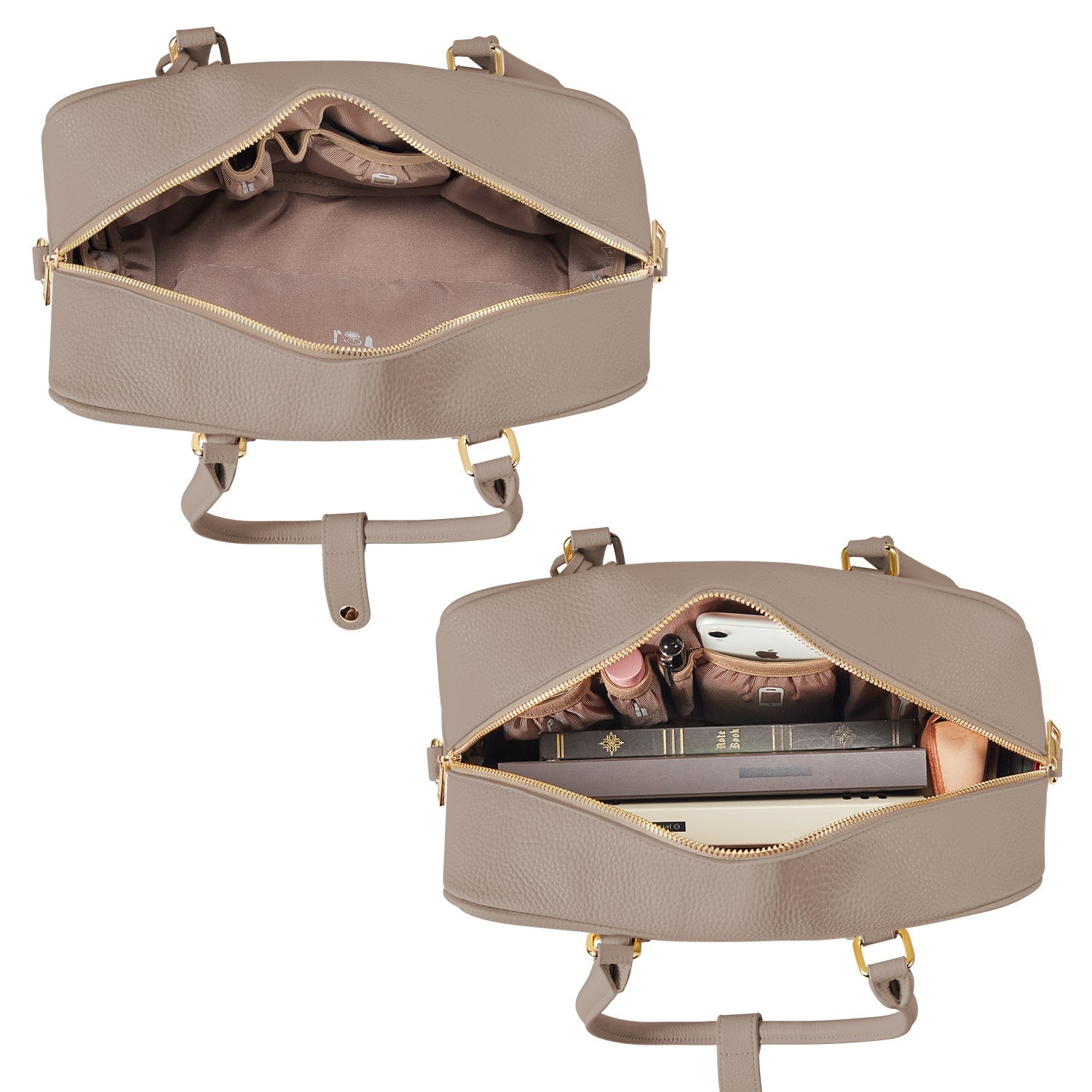 Victoria Hyde Margaret Small new work bag in beige, elegant vegan microfiber leather with tablet compartment for up to 12.9", water-repellent, scratch-resistant, perfect for professionals on the go.