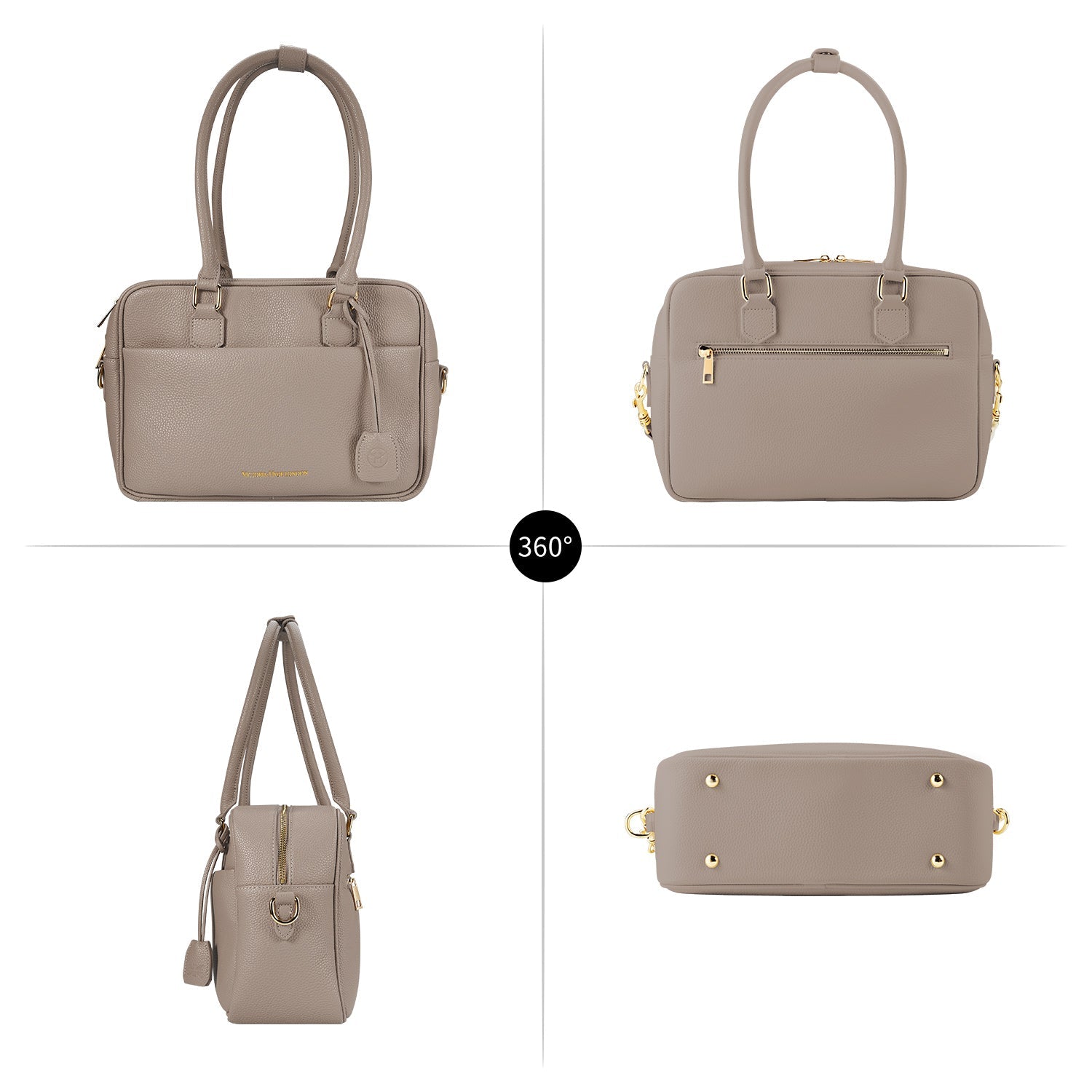 Victoria Hyde Margaret Small new work bag in beige, elegant vegan microfiber leather with tablet compartment for up to 12.9", water-repellent, scratch-resistant, perfect for professionals on the go.
