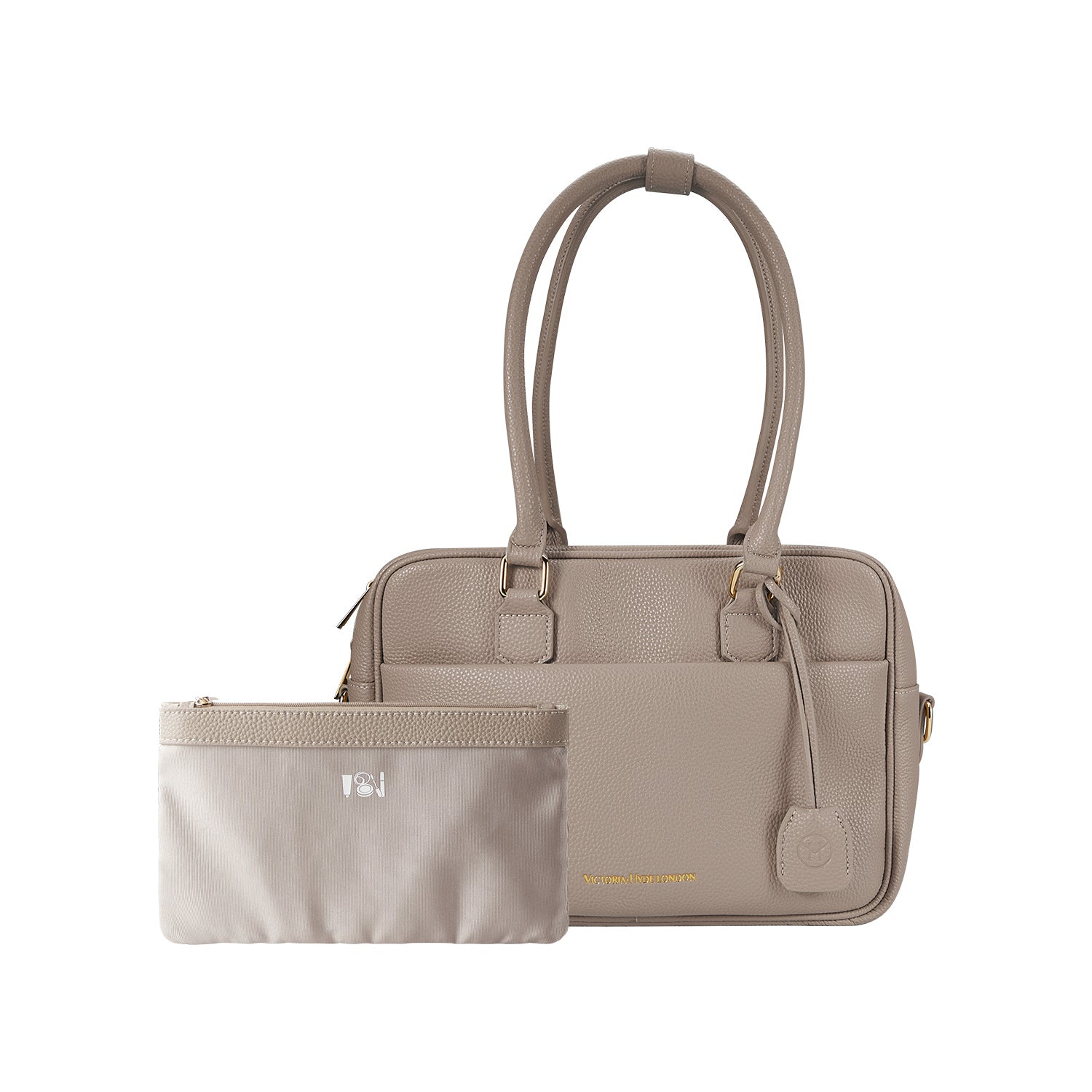 Victoria Hyde Margaret Small new work bag in beige, elegant vegan microfiber leather with tablet compartment for up to 12.9", water-repellent, scratch-resistant, perfect for professionals on the go.