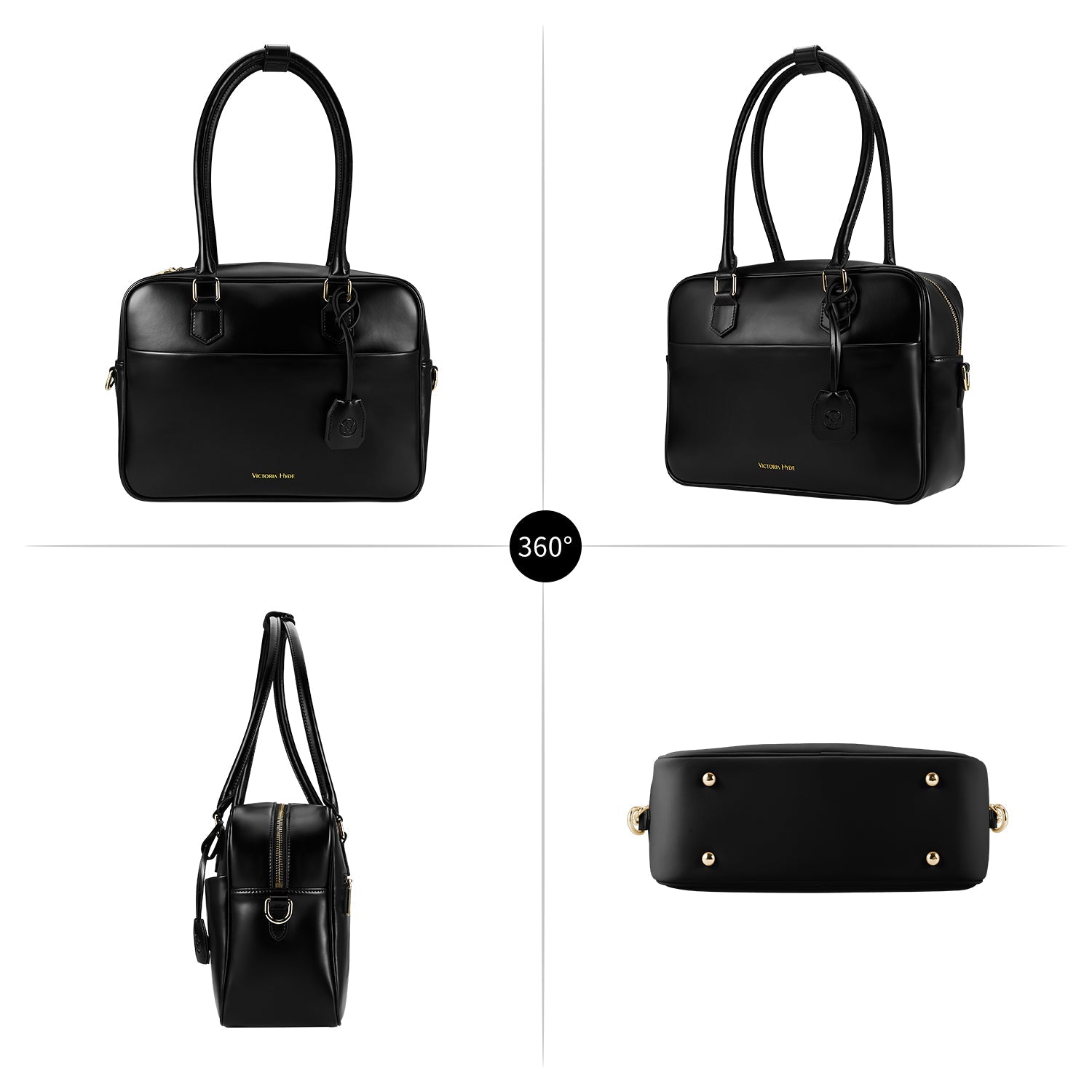 Victoria Hyde Margaret Small black work bag – timeless vegan briefcase with tablet compartment, smart organizer, removable cosmetic pouch, water-repellent. Perfect for professional women.