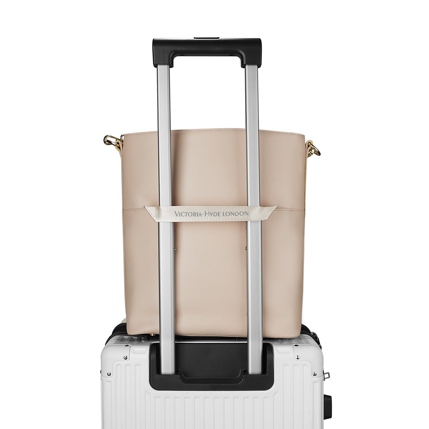Victoria Hyde Kloey Large work bag in Moon White. Minimalist vegan leather tote with laptop compartment, water-repellent, scratch-resistant. Perfect for professional women.
