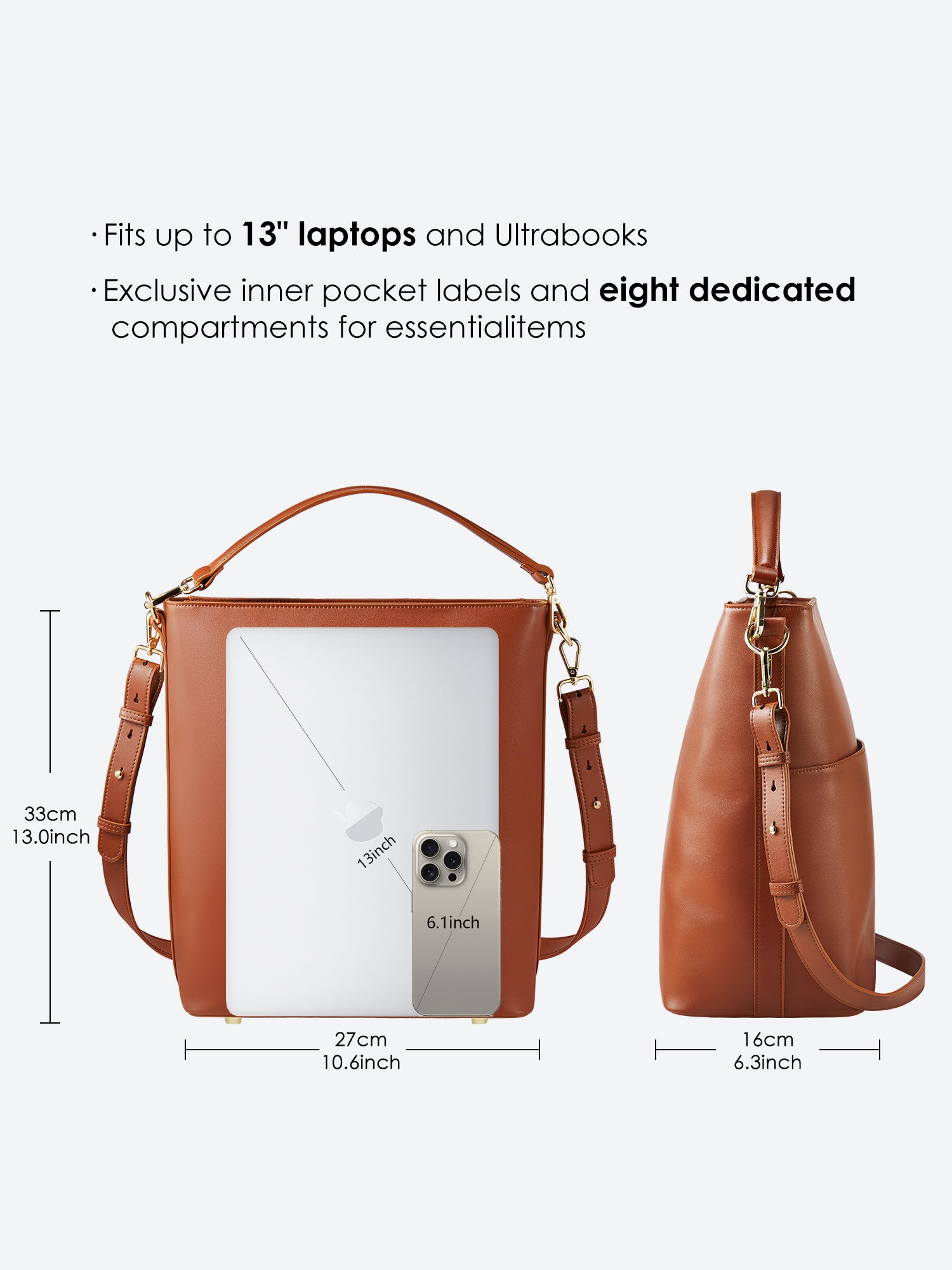 Victoria Hyde Kloey Large work bag in red brown. Minimalist vegan design with laptop compartment, water-repellent microfiber leather for professional women.