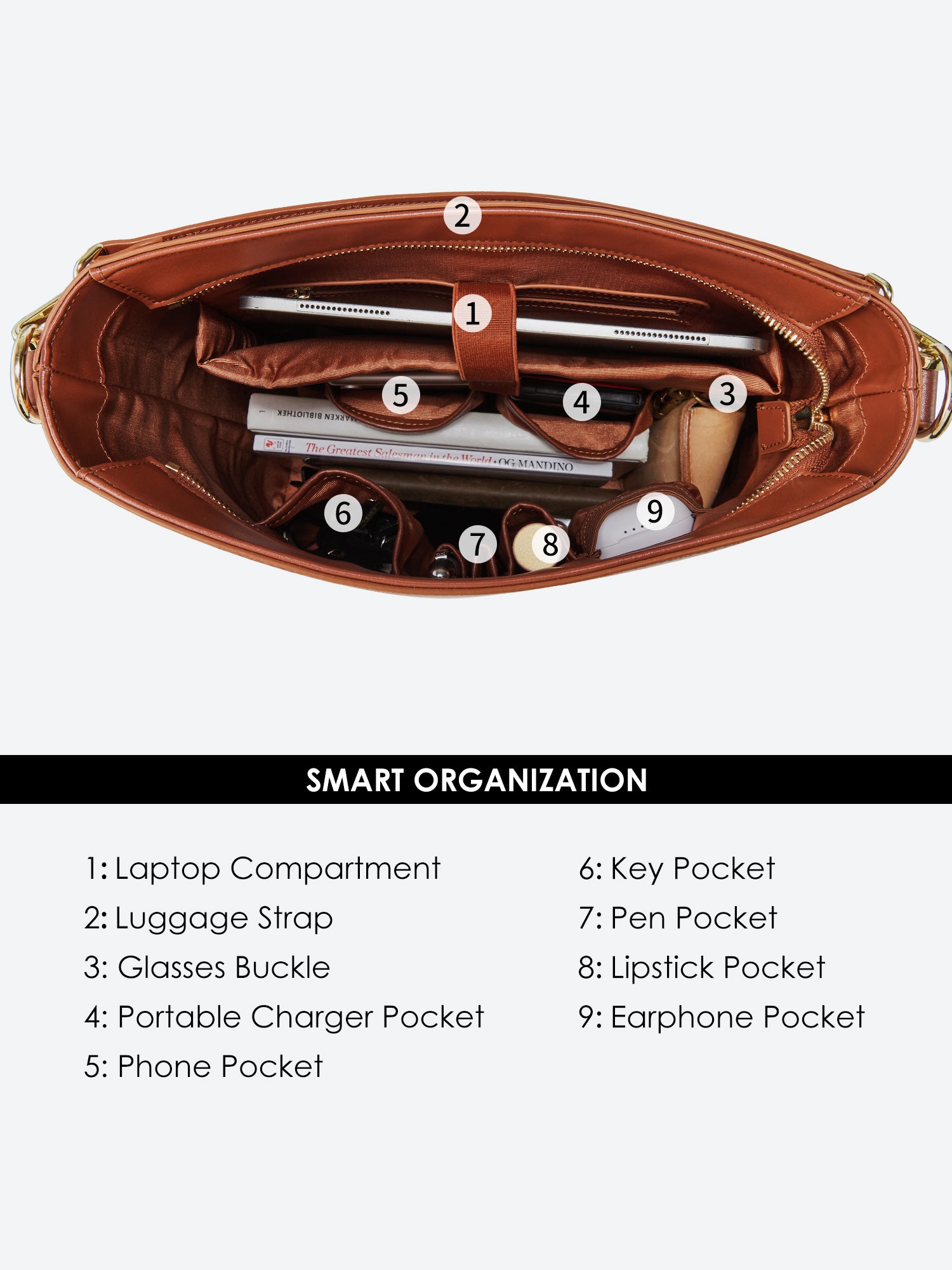 Victoria Hyde Kloey Large work bag in red brown. Minimalist vegan design with laptop compartment, water-repellent microfiber leather for professional women.