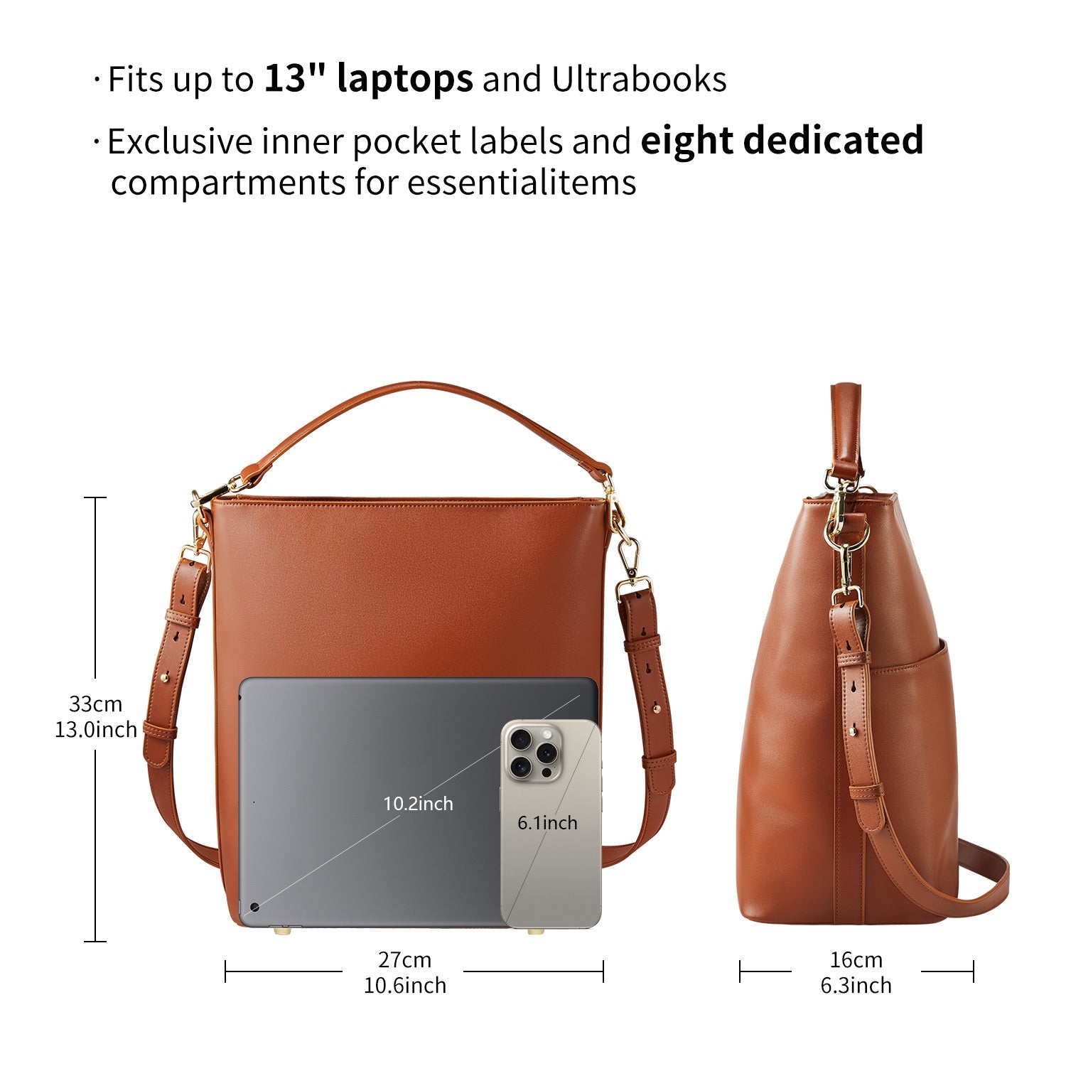 Victoria Hyde Kloey Large work bag in red brown. Minimalist vegan design with laptop compartment, water-repellent microfiber leather for professional women.