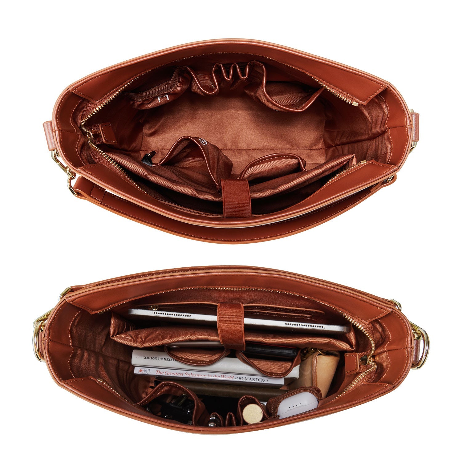 Victoria Hyde Kloey Large work bag in red brown. Minimalist vegan design with laptop compartment, water-repellent microfiber leather for professional women.