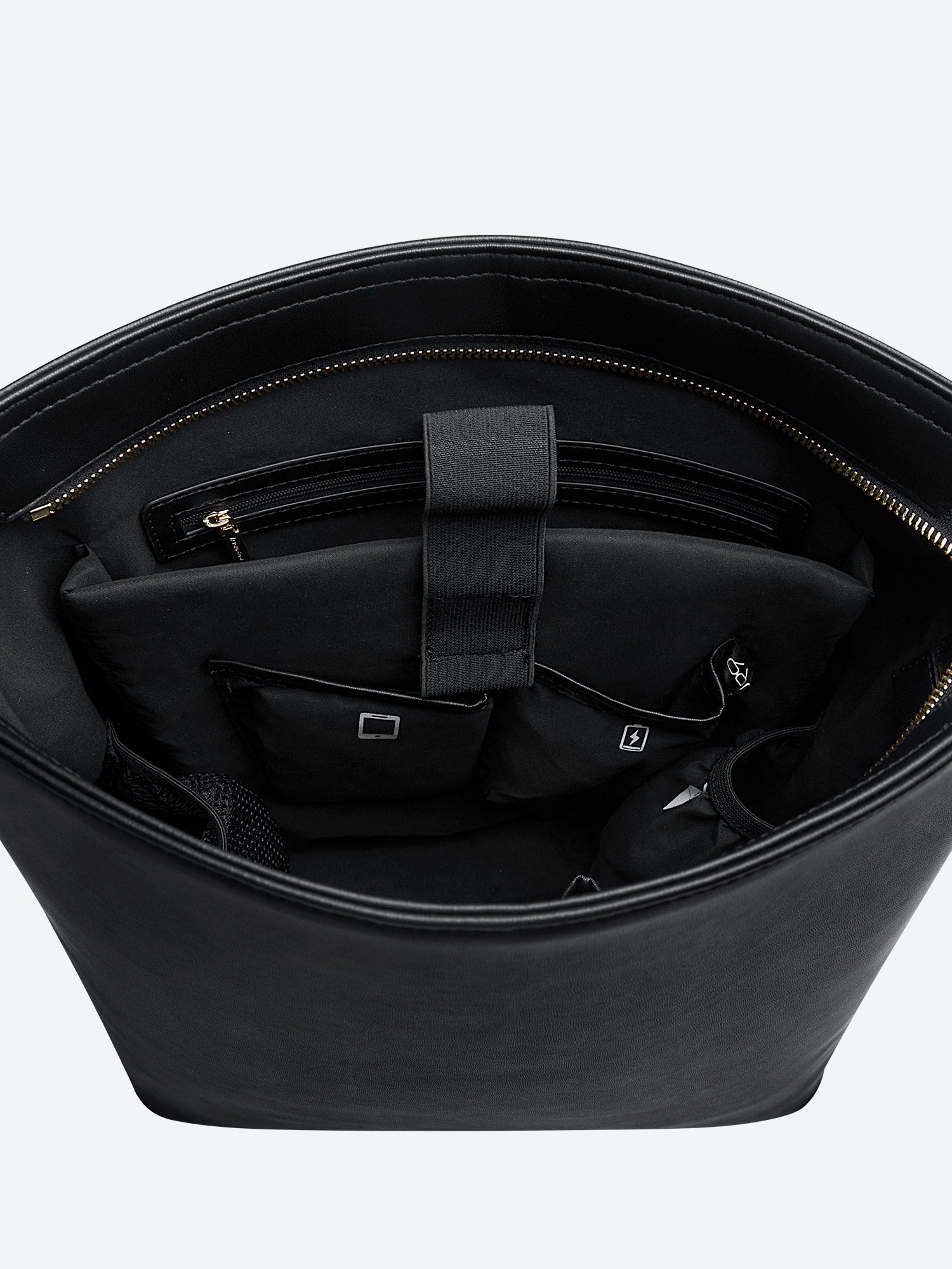 Minimalist black work bag Kloey Large by Victoria Hyde. Vegan, water-repellent, fits 13" laptop. Elegant daily essential for power women.