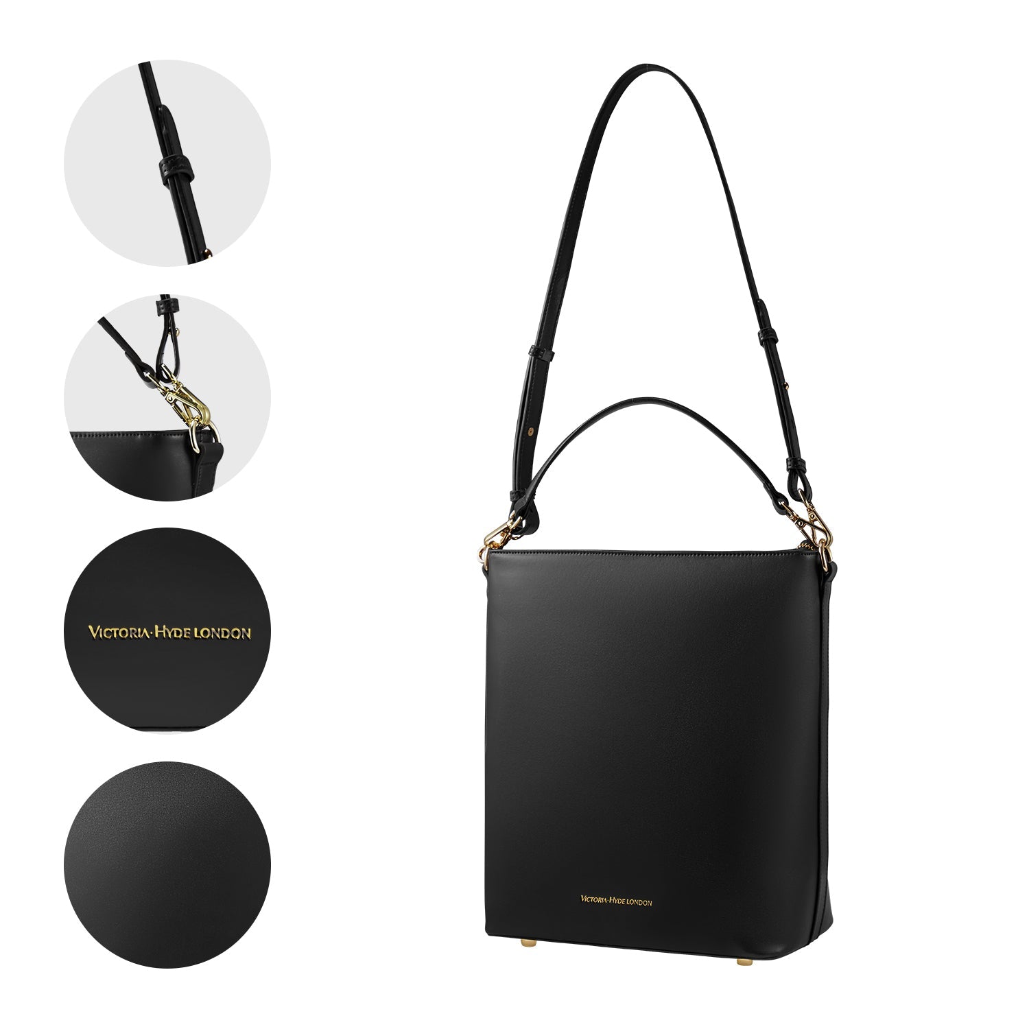 Minimalist black work bag Kloey Large by Victoria Hyde. Vegan, water-repellent, fits 13" laptop. Elegant daily essential for power women.
