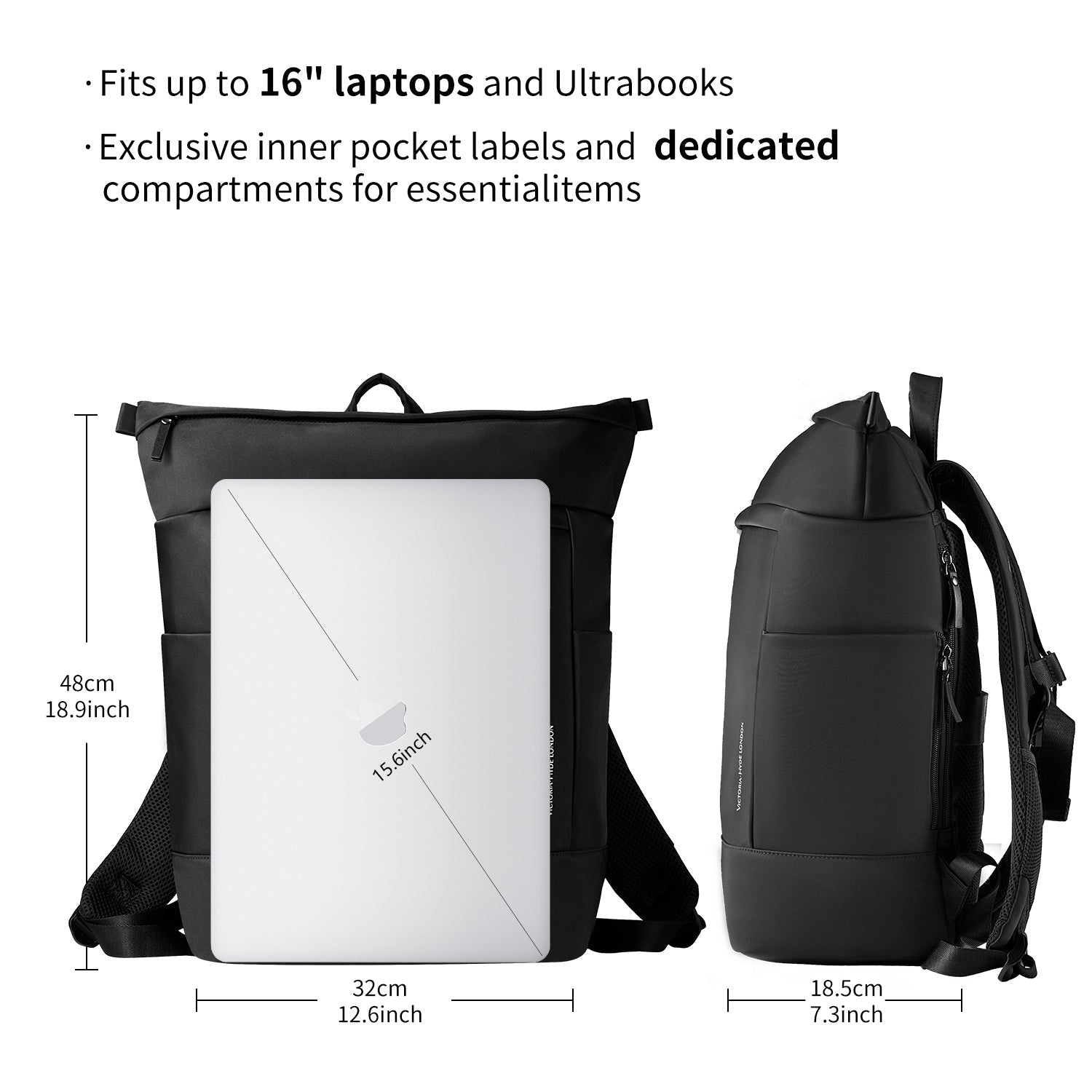 Victoria Hyde Wendy unisex work backpack, nylon with silk lining, laptop compartment, spacious and elegant for commuters and professionals.