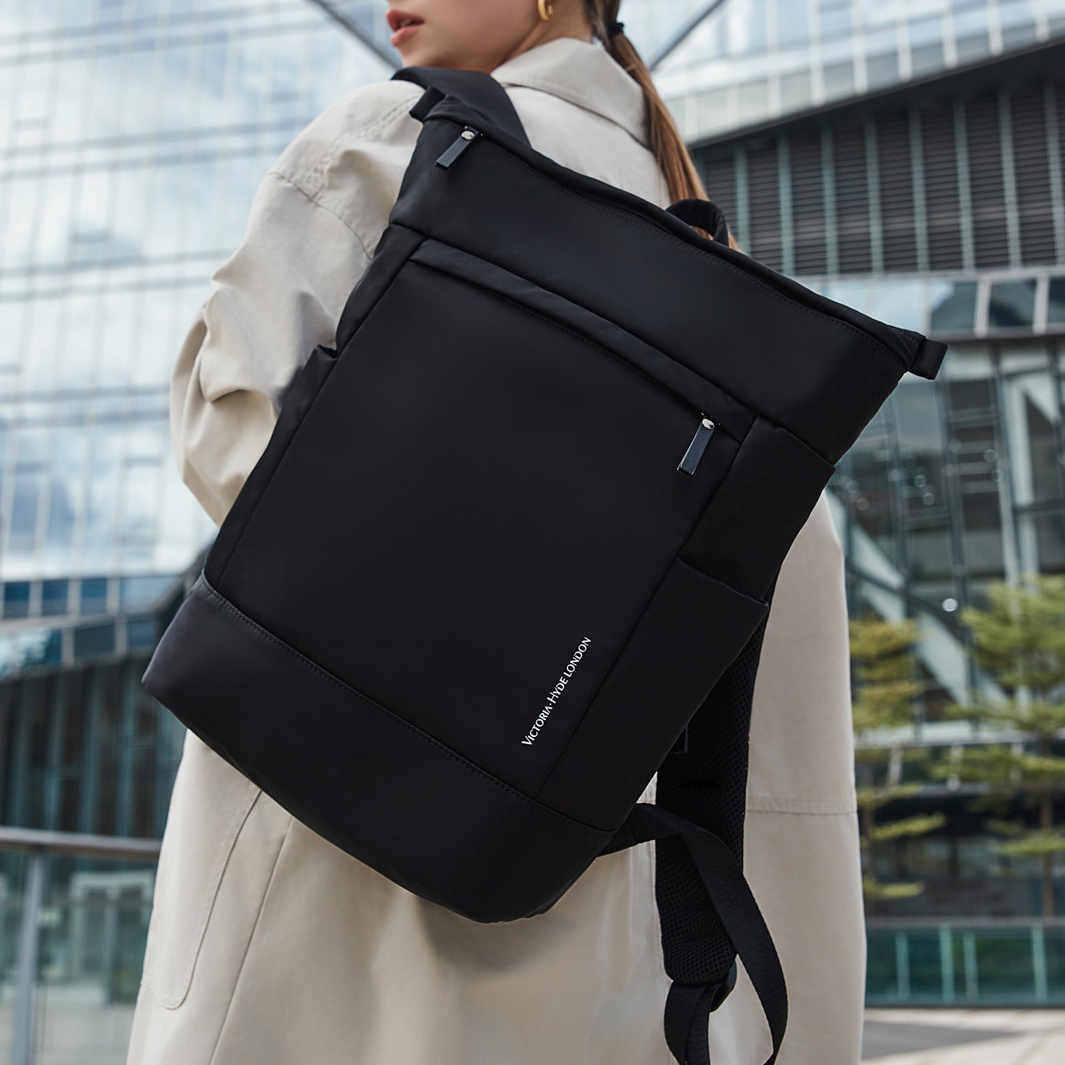 Victoria Hyde Wendy unisex work backpack, nylon with silk lining, laptop compartment, spacious and elegant for commuters and professionals.