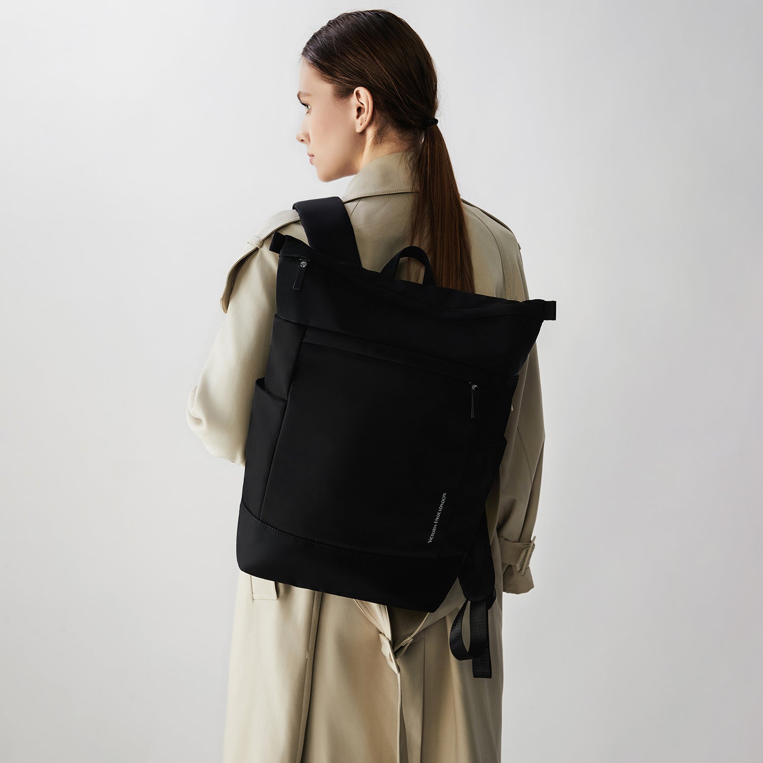 Victoria Hyde Wendy unisex work backpack, nylon with silk lining, laptop compartment, spacious and elegant for commuters and professionals.