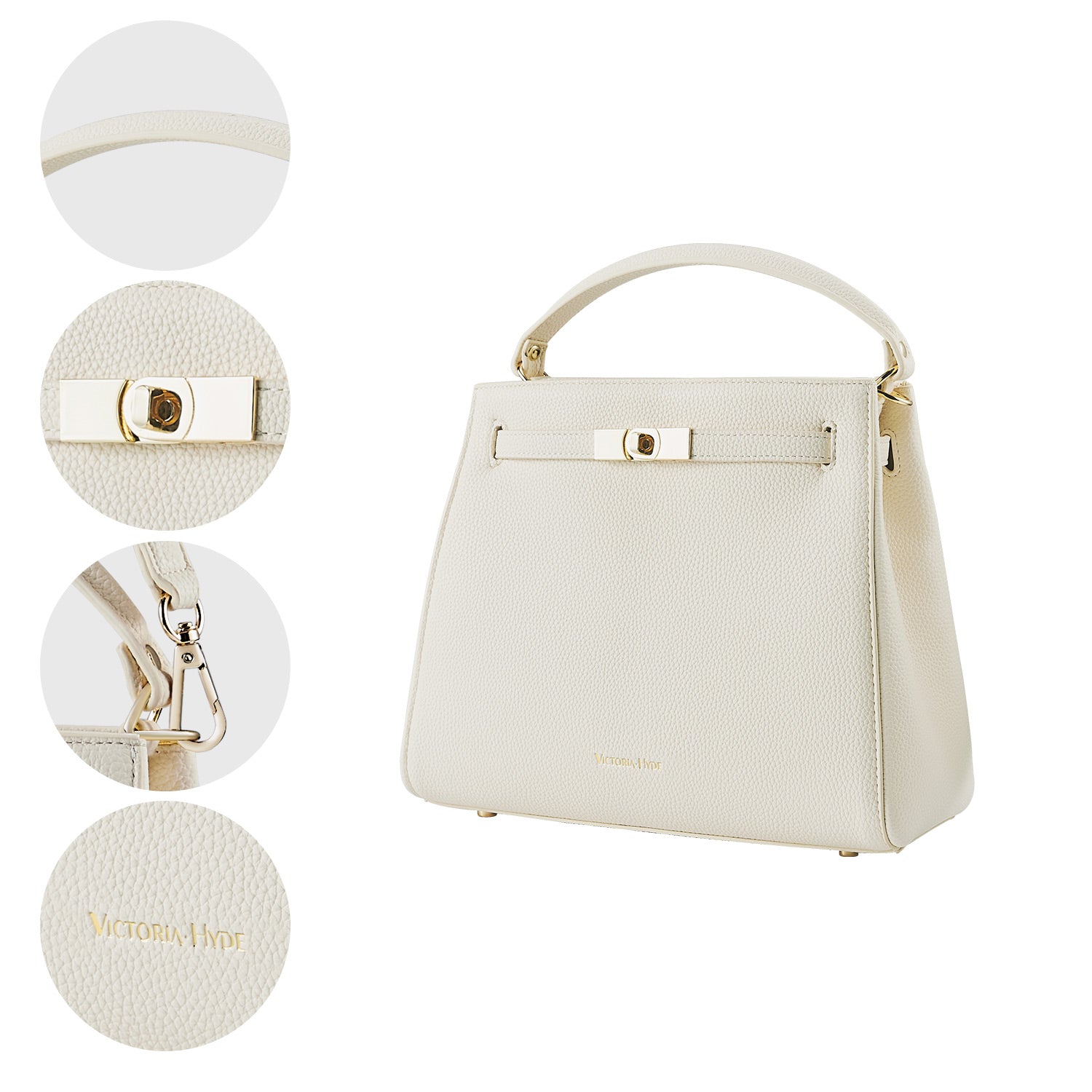 Victoria Hyde Victoria III crossbody work bag in PU leather with gold hardware, fits 12.9" tablet, organized interior for professional women.