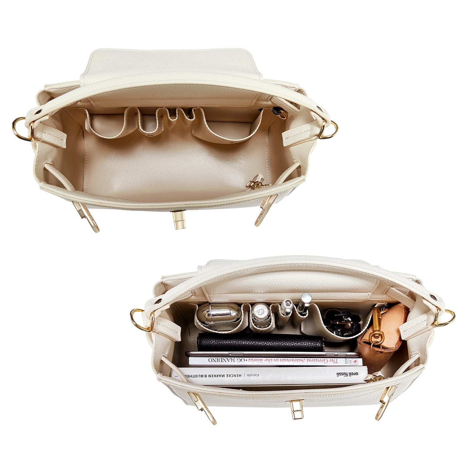 Victoria Hyde Victoria III crossbody work bag in PU leather with gold hardware, fits 12.9" tablet, organized interior for professional women.