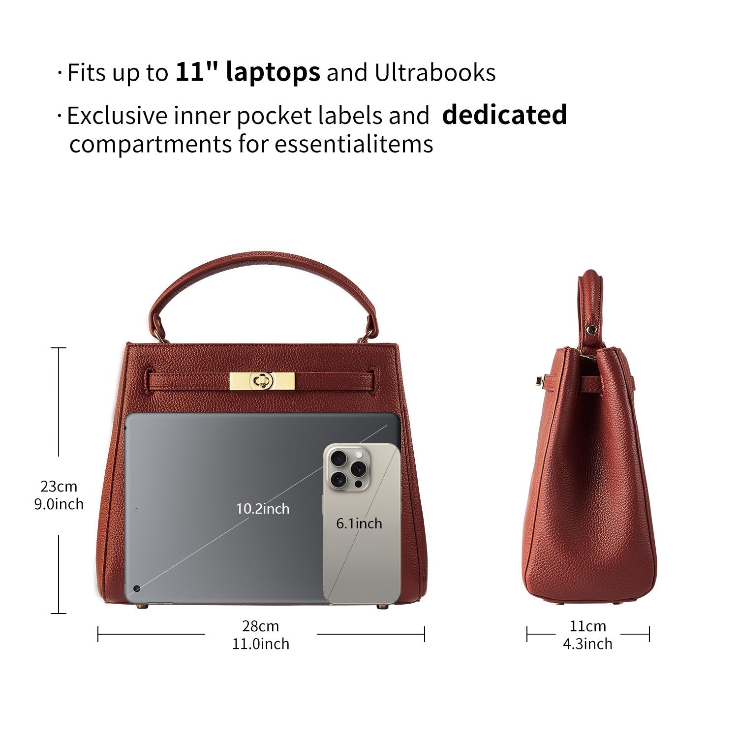 Victoria Hyde Victoria III crossbody work bag in PU leather, tablet-friendly up to 12.9", smart interior organization, elegant office bag.