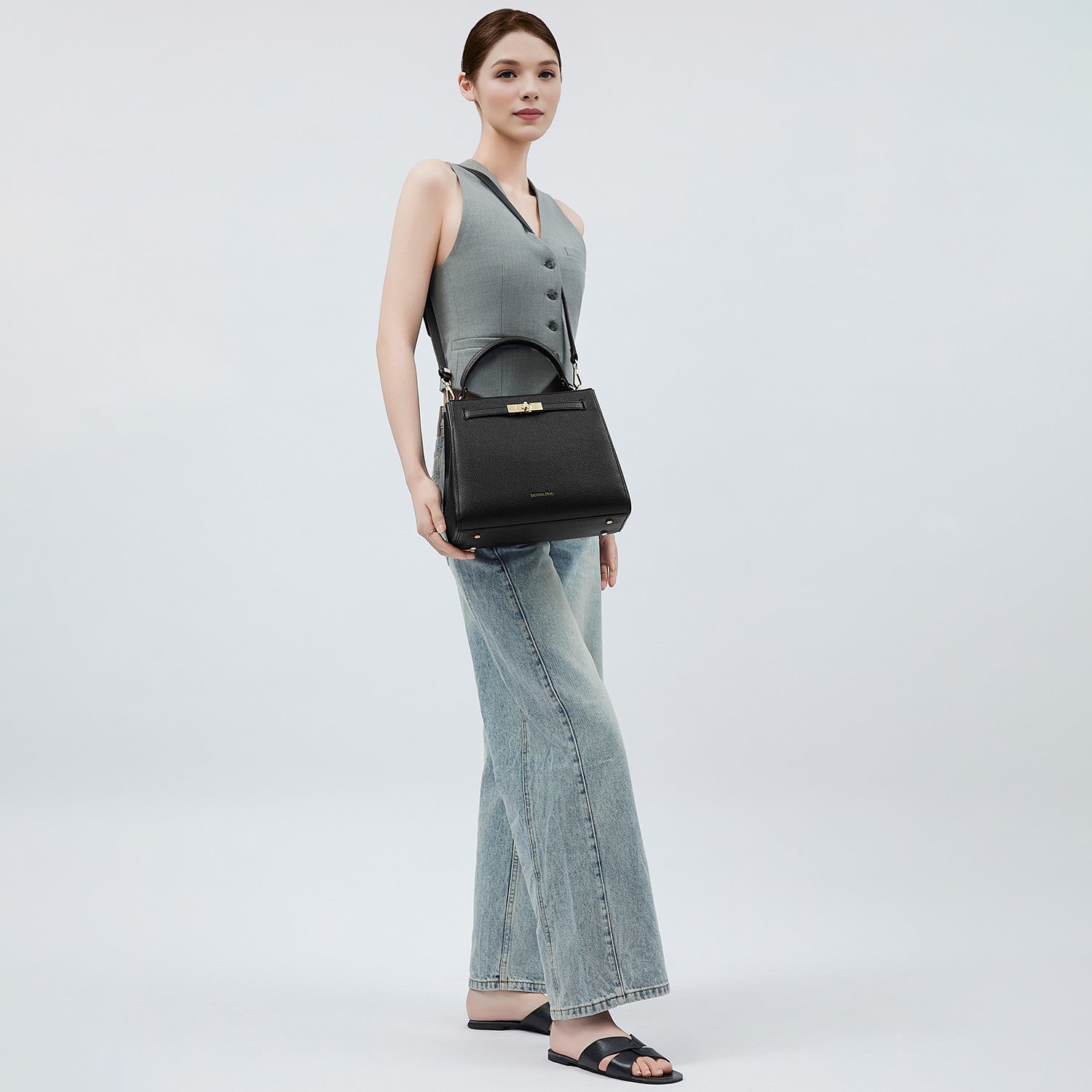 Victoria Hyde Victoria III crossbody work bag with 12.9" tablet compartment, PU leather, smart organizer compartments, elegant gold hardware.