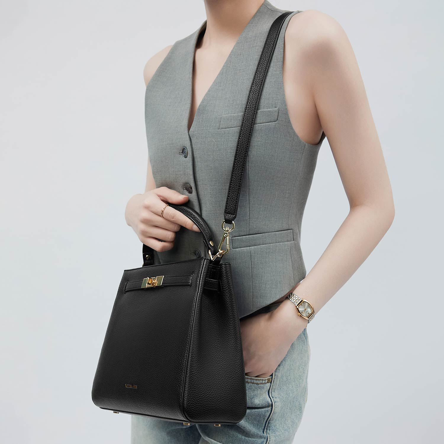 Victoria Hyde Victoria III crossbody work bag with 12.9" tablet compartment, PU leather, smart organizer compartments, elegant gold hardware.