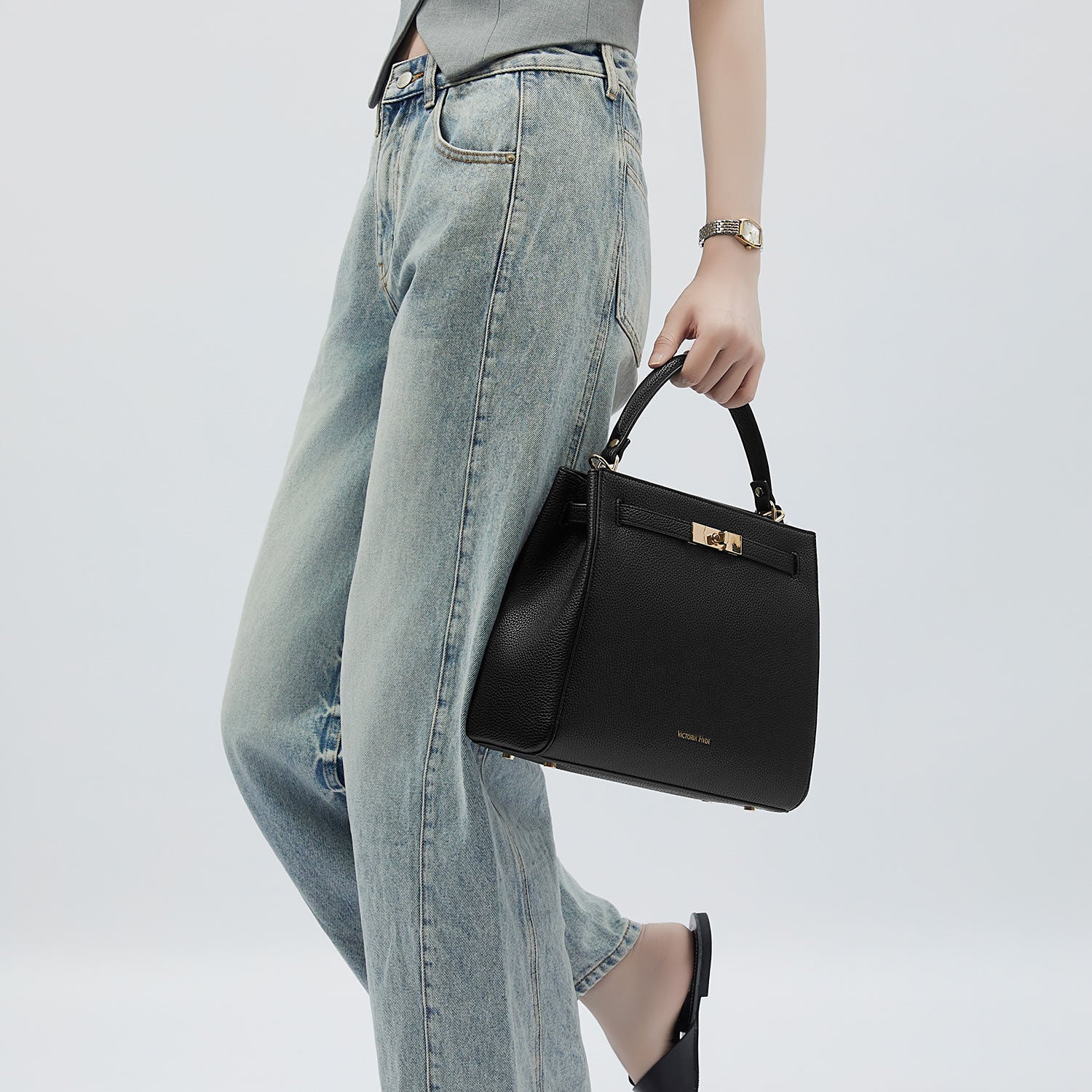 Victoria Hyde Victoria III crossbody work bag with 12.9" tablet compartment, PU leather, smart organizer compartments, elegant gold hardware.