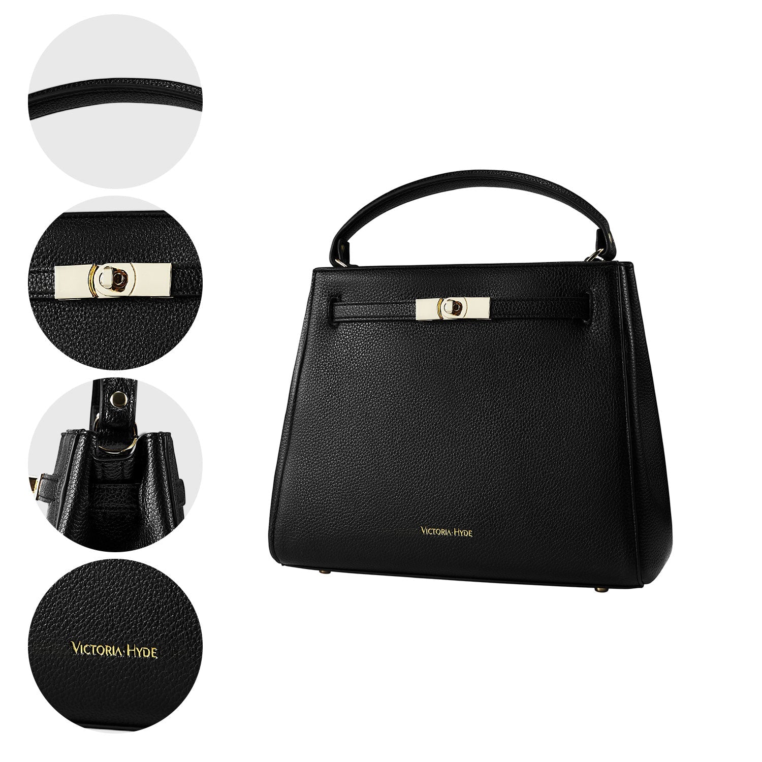 Victoria Hyde Victoria III crossbody work bag with 12.9" tablet compartment, PU leather, smart organizer compartments, elegant gold hardware.