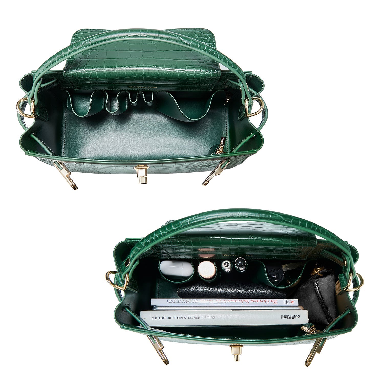 Victoria Hyde Victoria III women's crossbody work bag, trapezoidal synthetic leather, gold clasp, laptop-friendly, organized compartments, ideal for commuting.