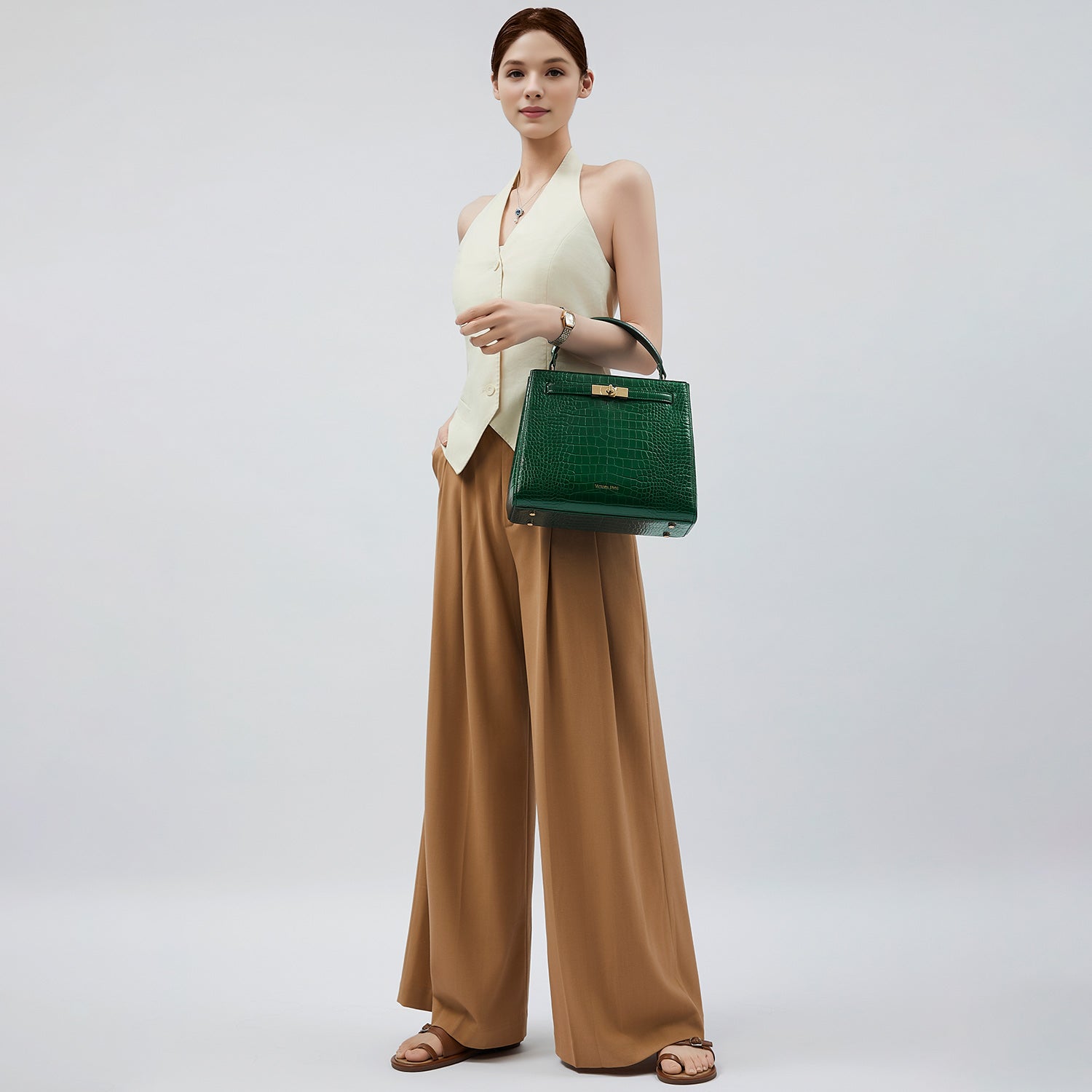 Victoria Hyde Victoria III women's crossbody work bag, trapezoidal synthetic leather, gold clasp, laptop-friendly, organized compartments, ideal for commuting.