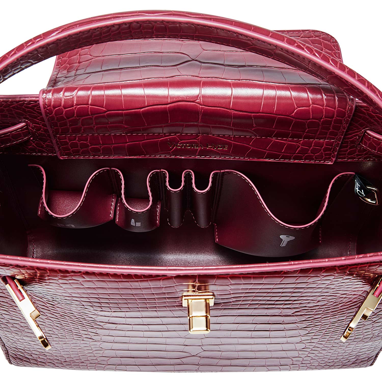 Victoria Hyde Victoria III crossbody work bag: trapezoidal PU leather, gold hardware, fits 12.9" tablet, multiple pockets. Ideal for commuting women.