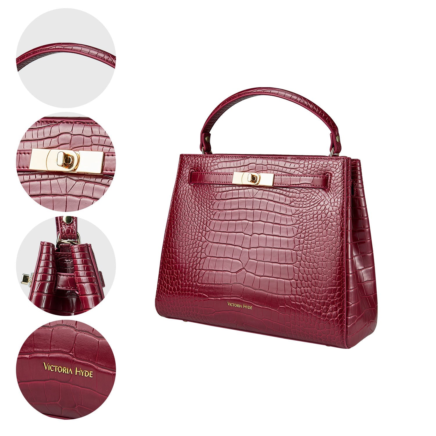 Victoria Hyde Victoria III crossbody work bag: trapezoidal PU leather, gold hardware, fits 12.9" tablet, multiple pockets. Ideal for commuting women.