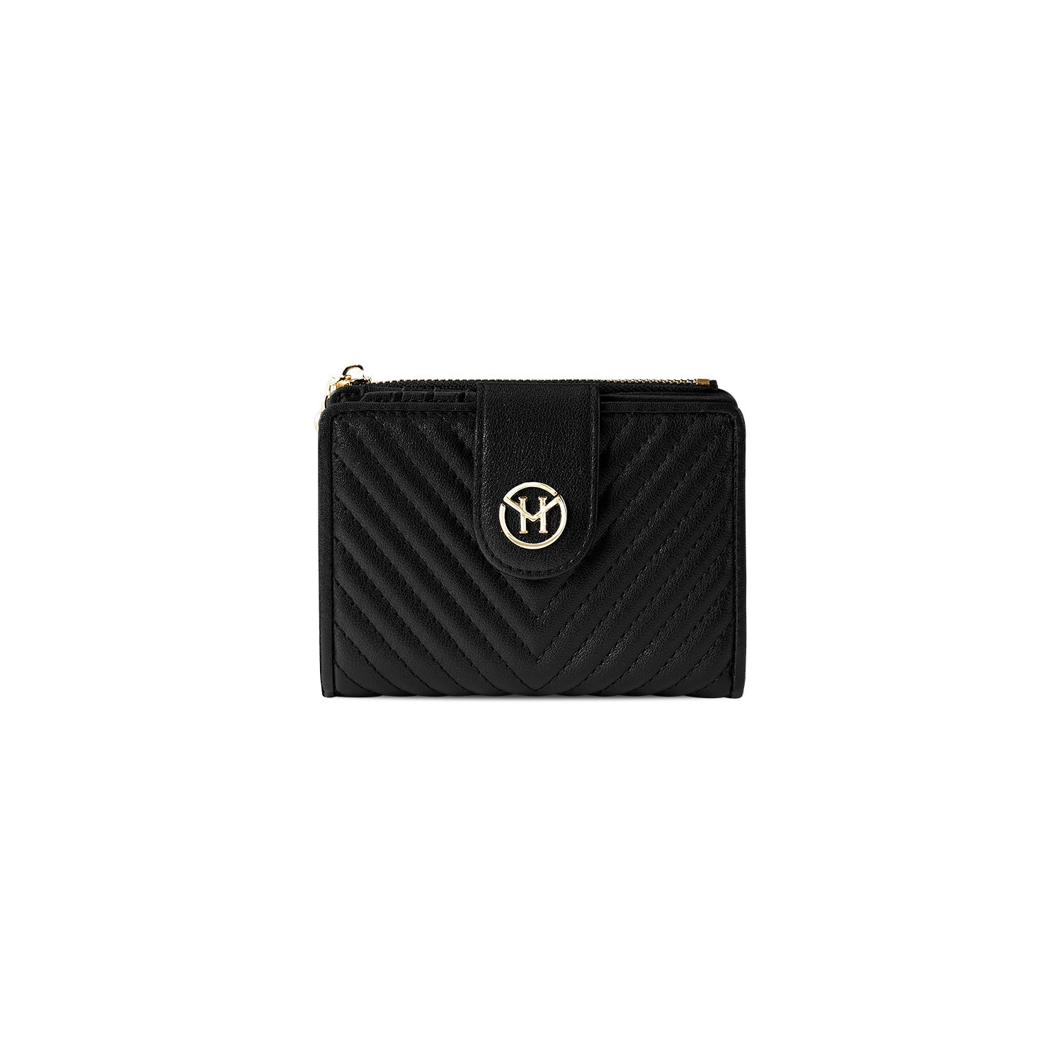 Victoria Hyde Rosi black genuine leather wallet, multifunctional design with 19 card slots, side bill compartment, and zippered coin pocket.