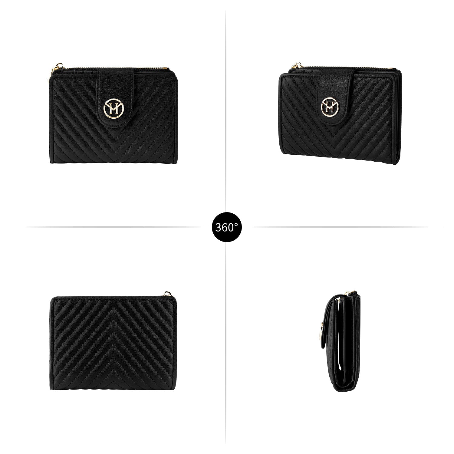 Victoria Hyde Rosi black genuine leather wallet, multifunctional design with 19 card slots, side bill compartment, and zippered coin pocket.