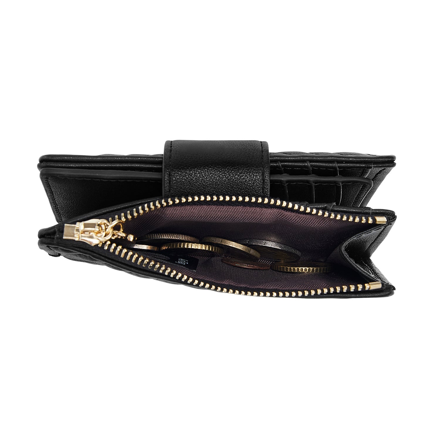 Victoria Hyde Rosi black genuine leather wallet, multifunctional design with 19 card slots, side bill compartment, and zippered coin pocket.