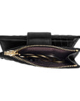Victoria Hyde Rosi black genuine leather wallet, multifunctional design with 19 card slots, side bill compartment, and zippered coin pocket.