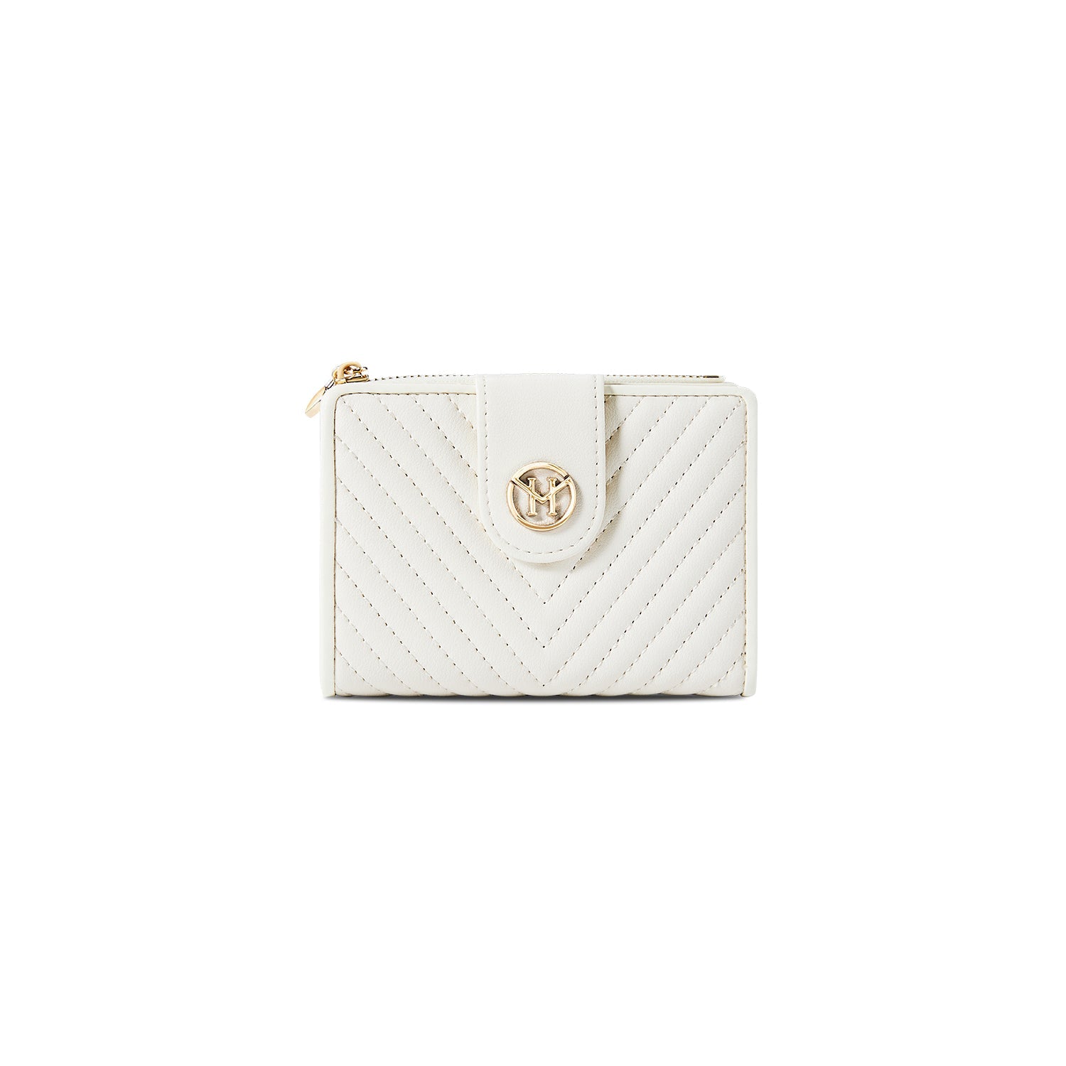 Victoria Hyde Rosi milk-white genuine leather wallet with 23 card slots, bill compartment, and zippered coin pocket. Multifunctional and elegant.